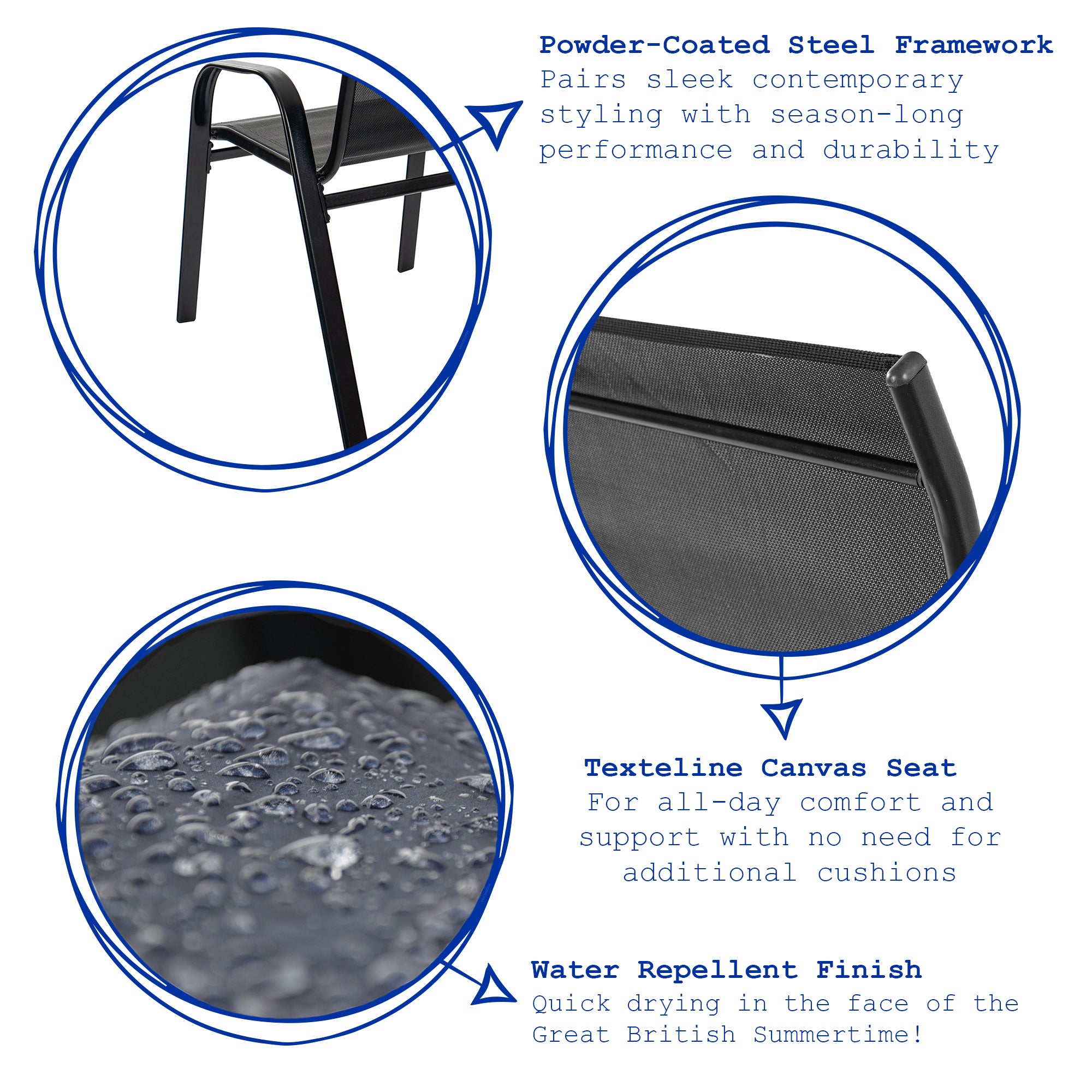Harbour Housewares Texteline Canvas Garden Chair - Black