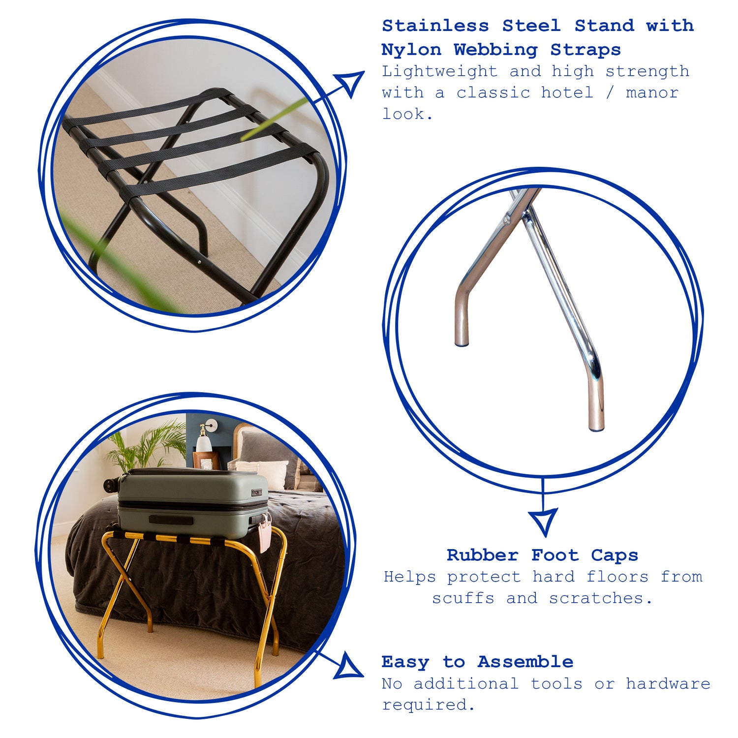Harbour Housewares Folding Metal Luggage Rack - Black