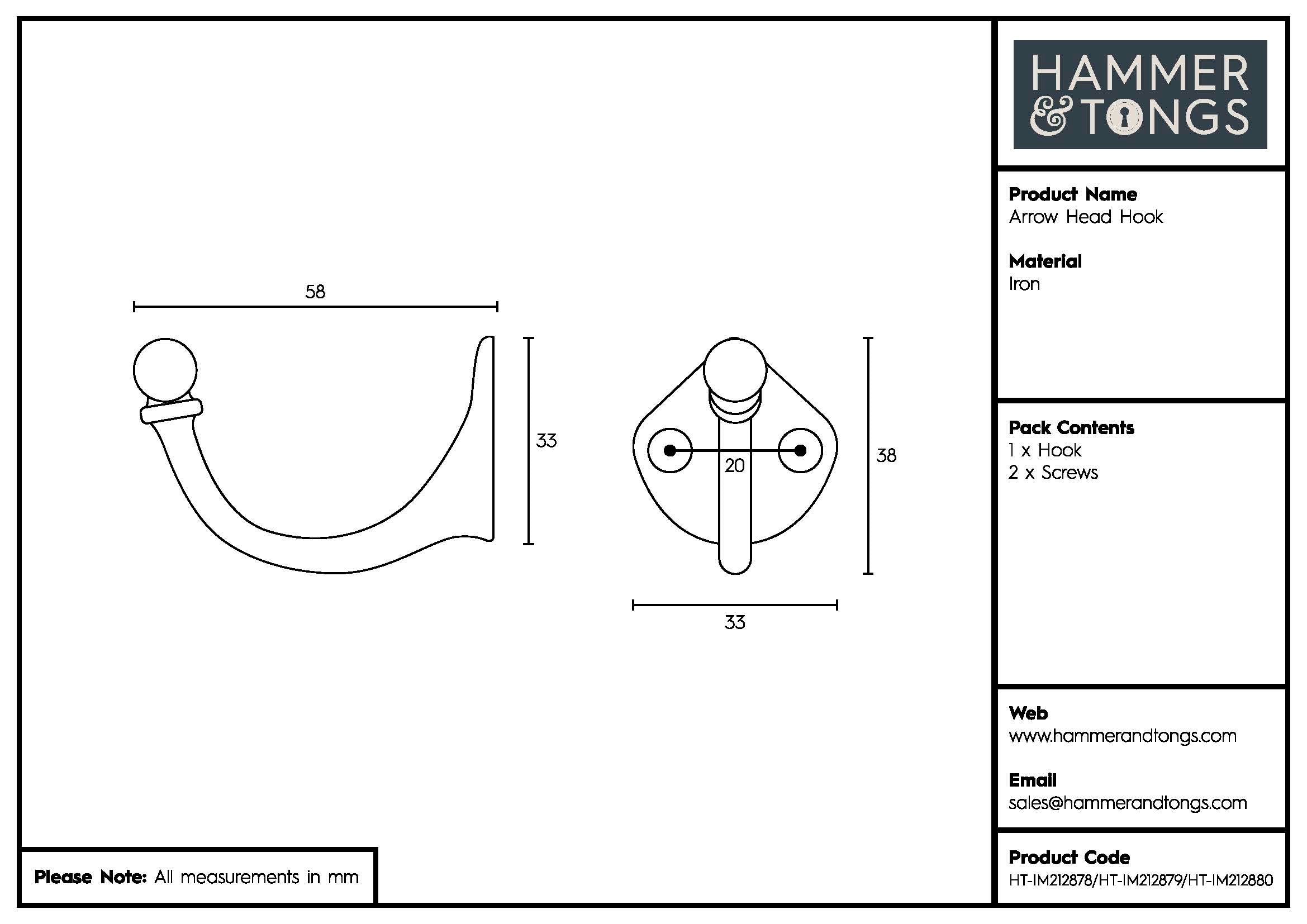 Arrow Head Hook - W35mm x H40mm