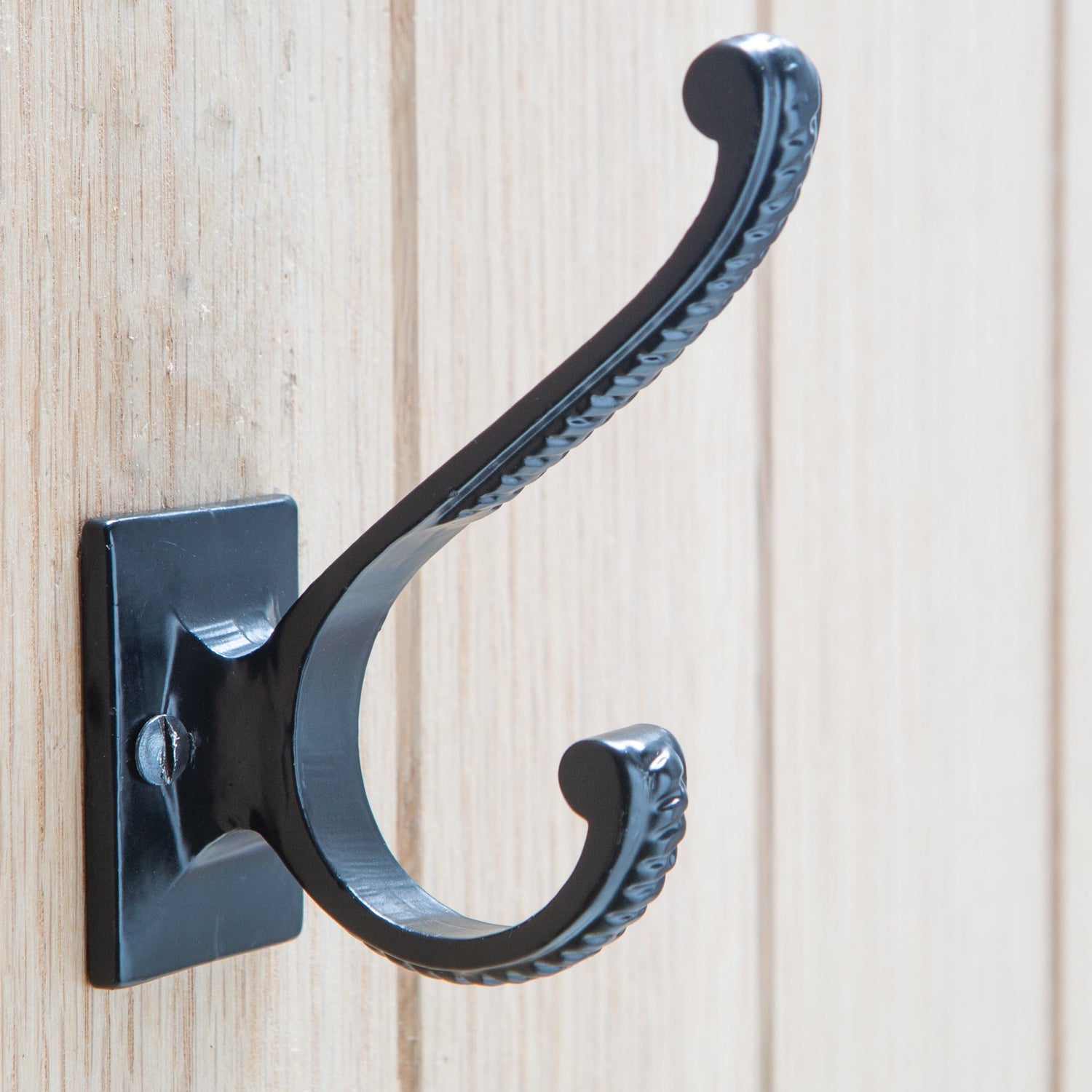 Square Back Scroll Hat & Coat Hook - W35mm x H100mm - Black