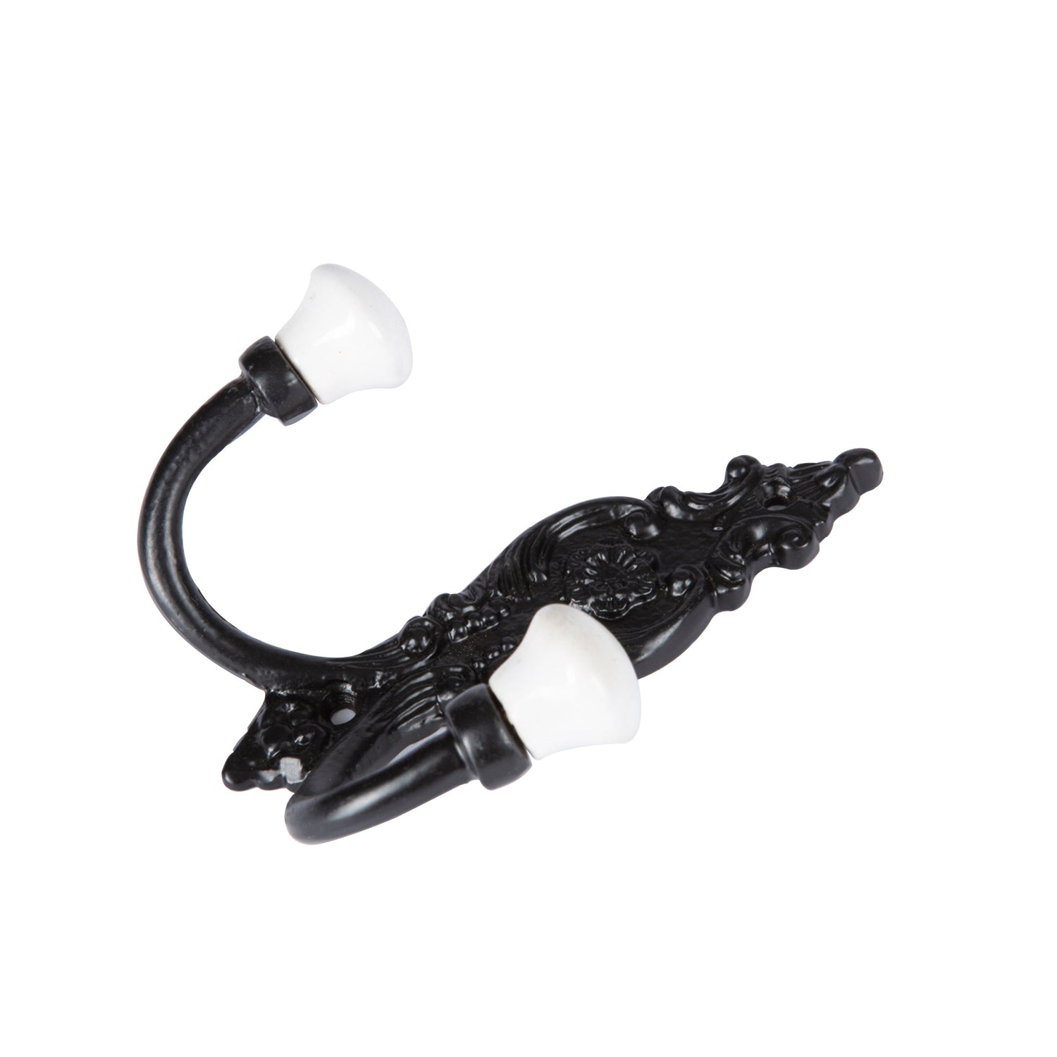 Hammer & Tongs Ornate Double White Ceramic Coat Hook - 110mm - Black