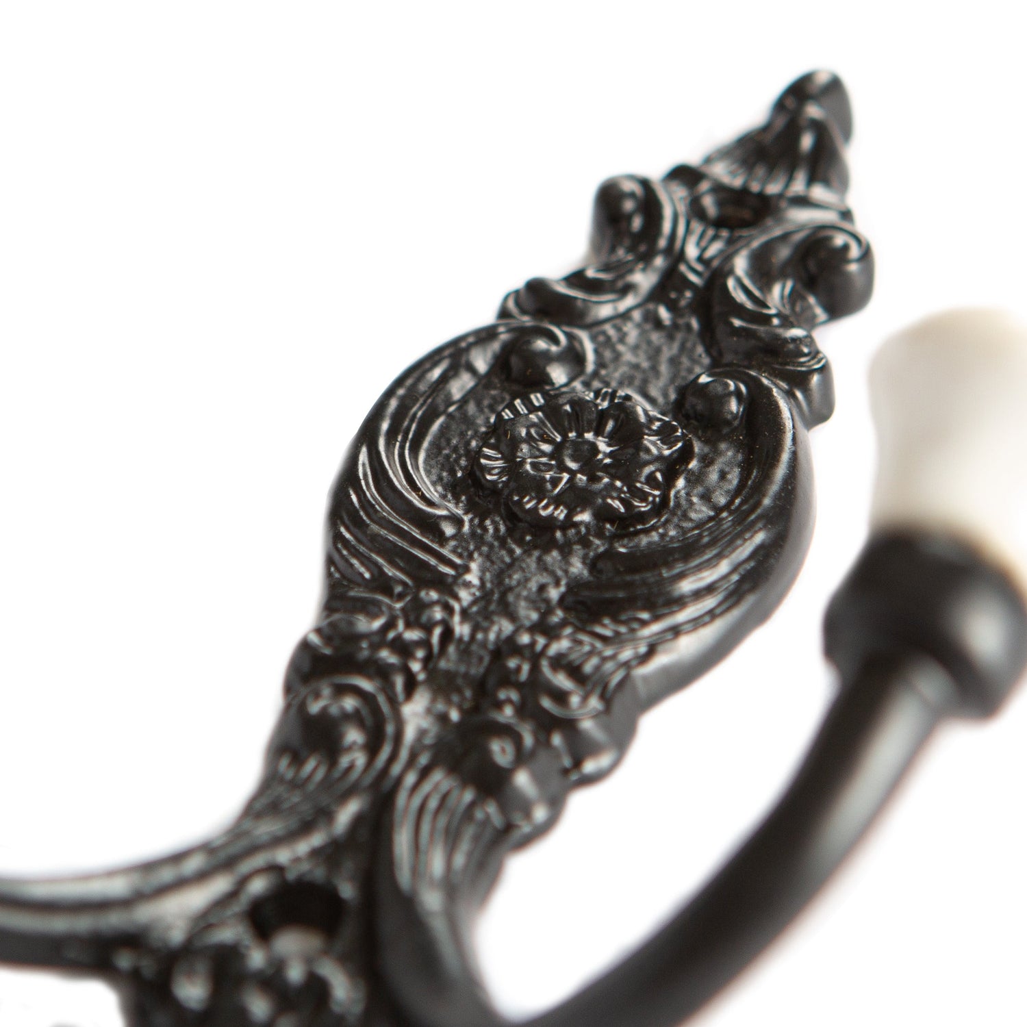 Ornate Double White Ceramic Coat Hook - W100mm x H115mm - Black