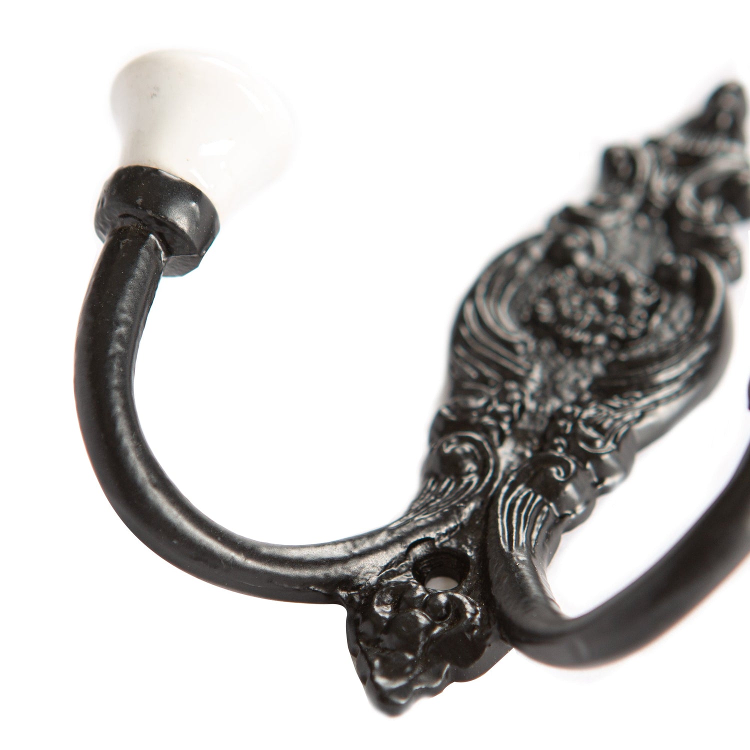 Ornate Double White Ceramic Coat Hook - W100mm x H115mm - Black