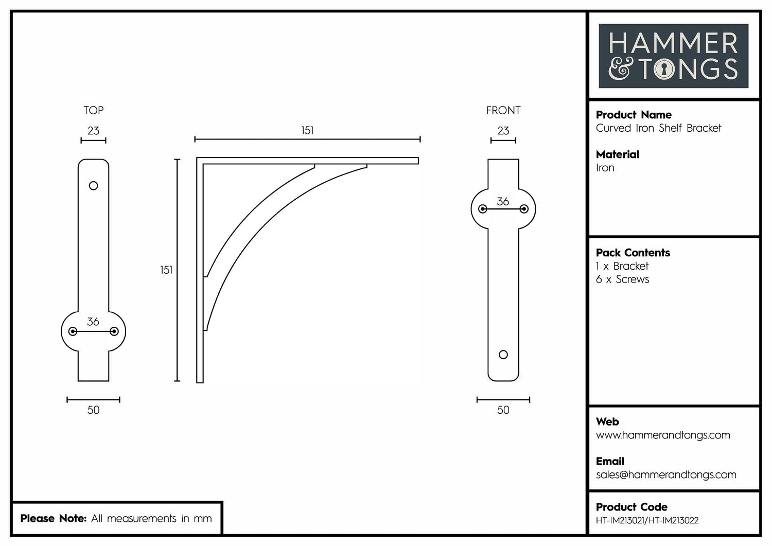 Curved Iron Shelf Bracket - D150mm