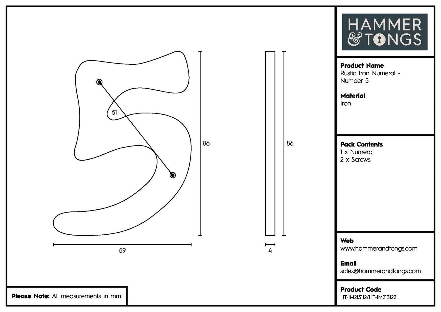 Number 5 Black 80mm Rustic Iron House Number