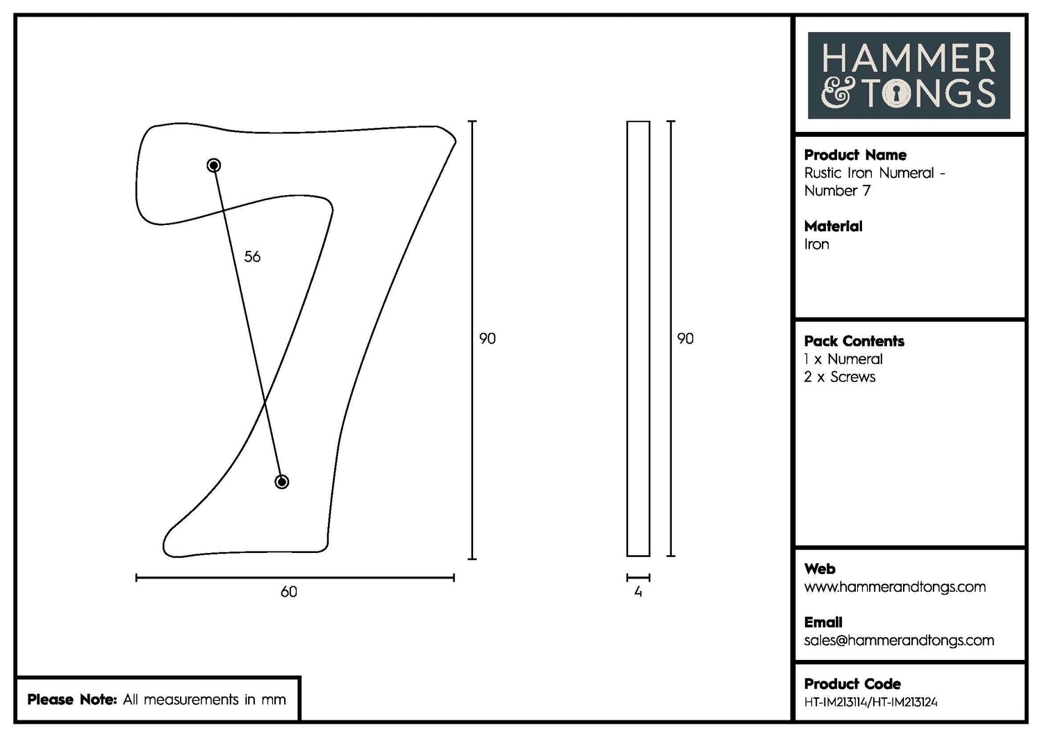 Number 7 Black 80mm Rustic Iron House Number