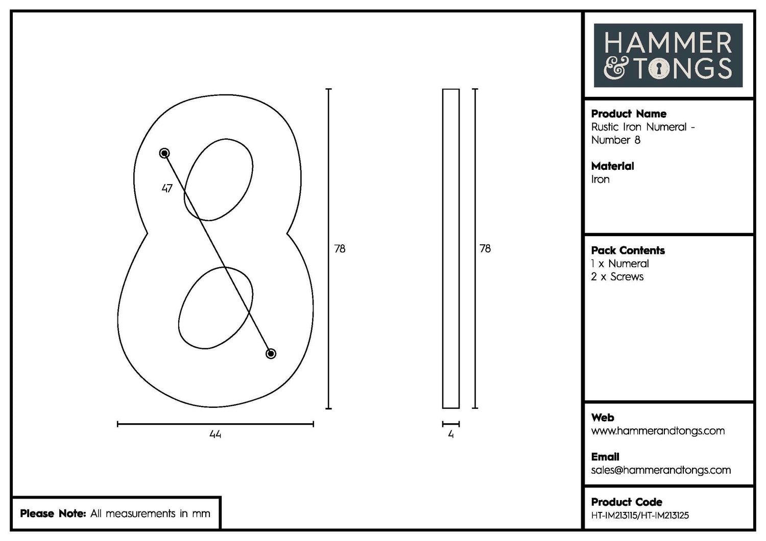 Number 8 Black 80mm Rustic Iron House Number