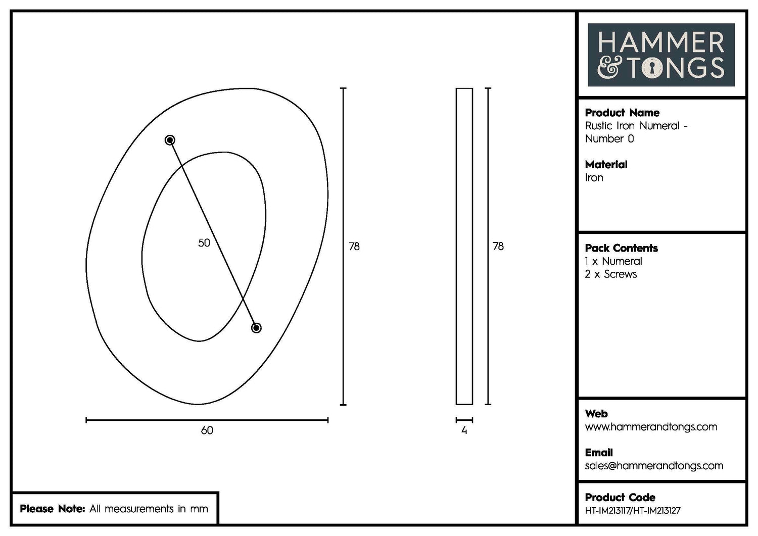 Number 0 Black 80mm Rustic Iron House Number
