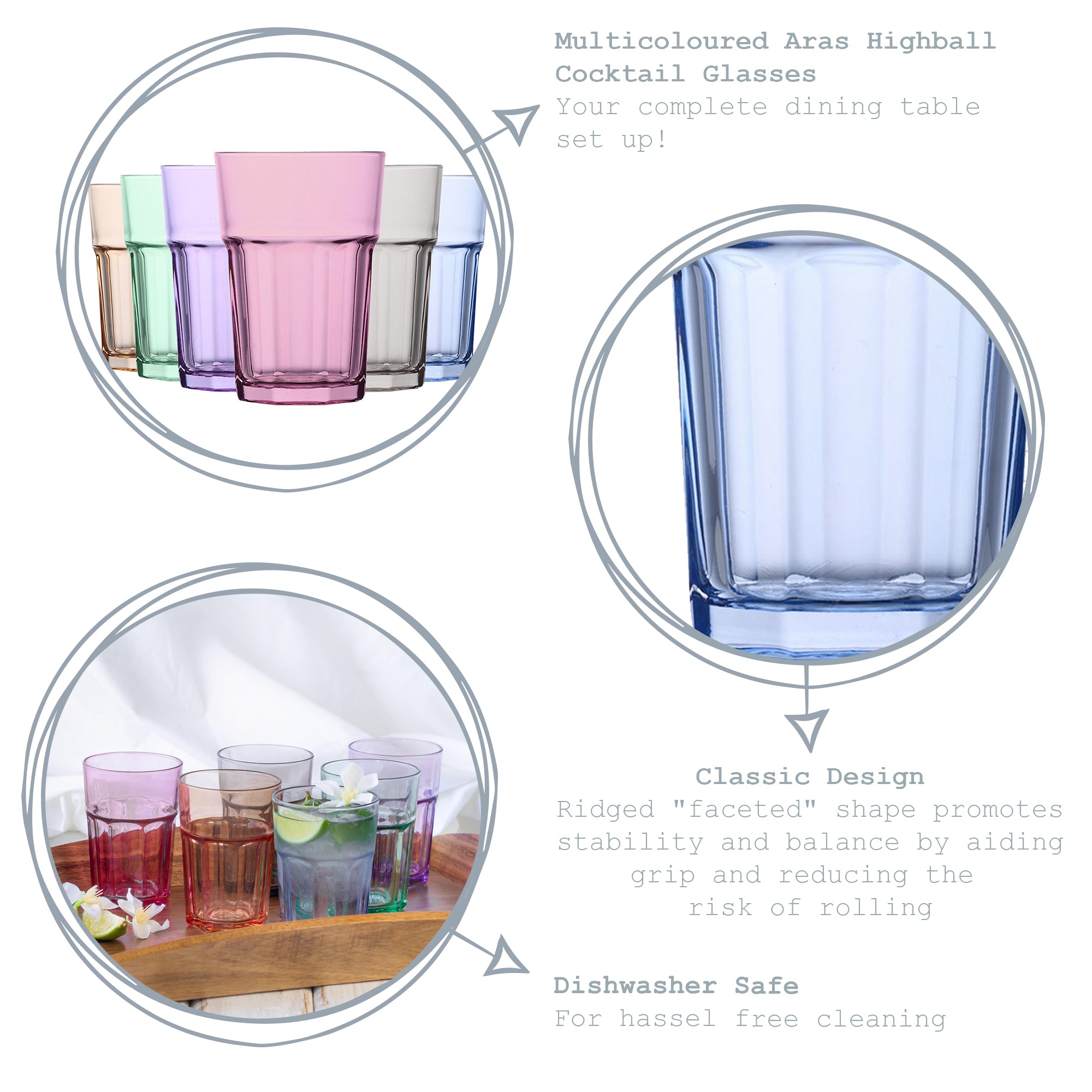 365ml Multicolour Aras Highball Cocktail Glass - By LAV