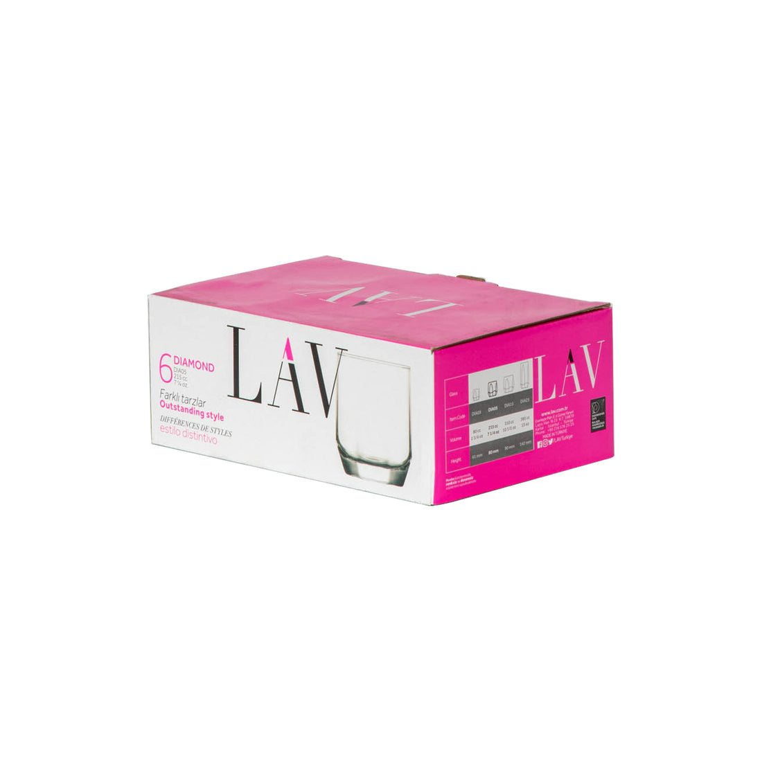 LAV Diamond Glass Water Tumblers - 215ml