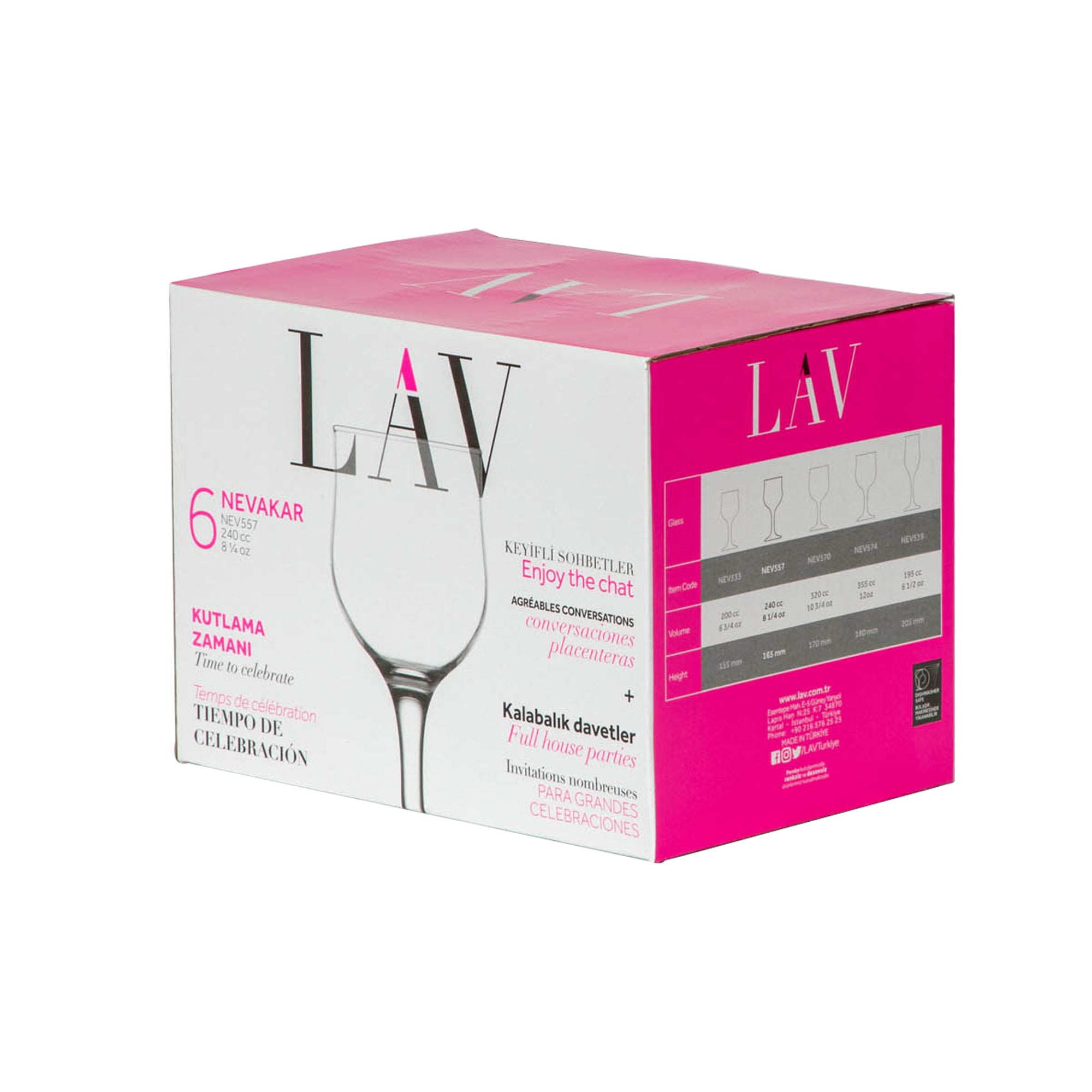 LAV Nevakar Stemmed Red Wine Tulip Glasses - 240ml