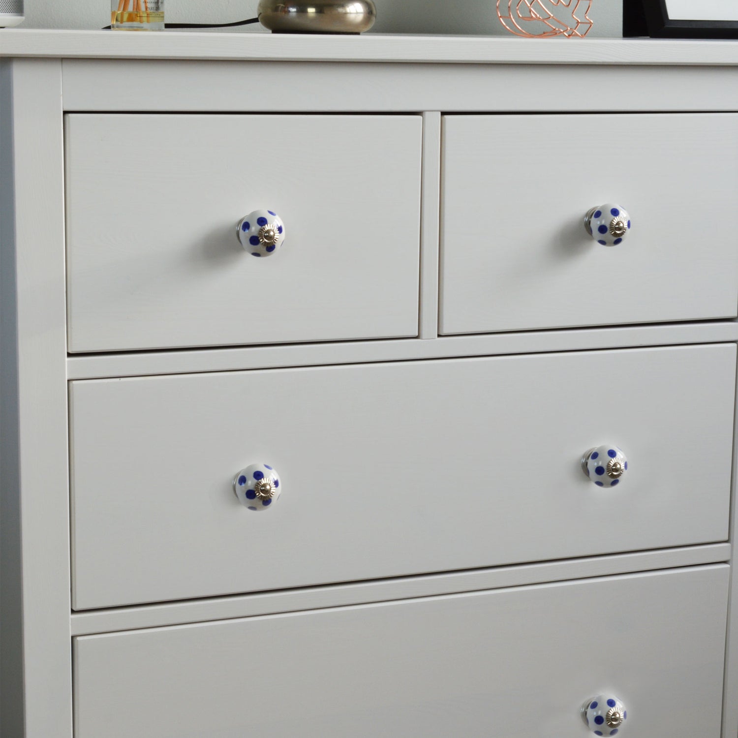 Nicola Spring Ceramic Polka Dot Door Knob and Handle - White and Dark Blue