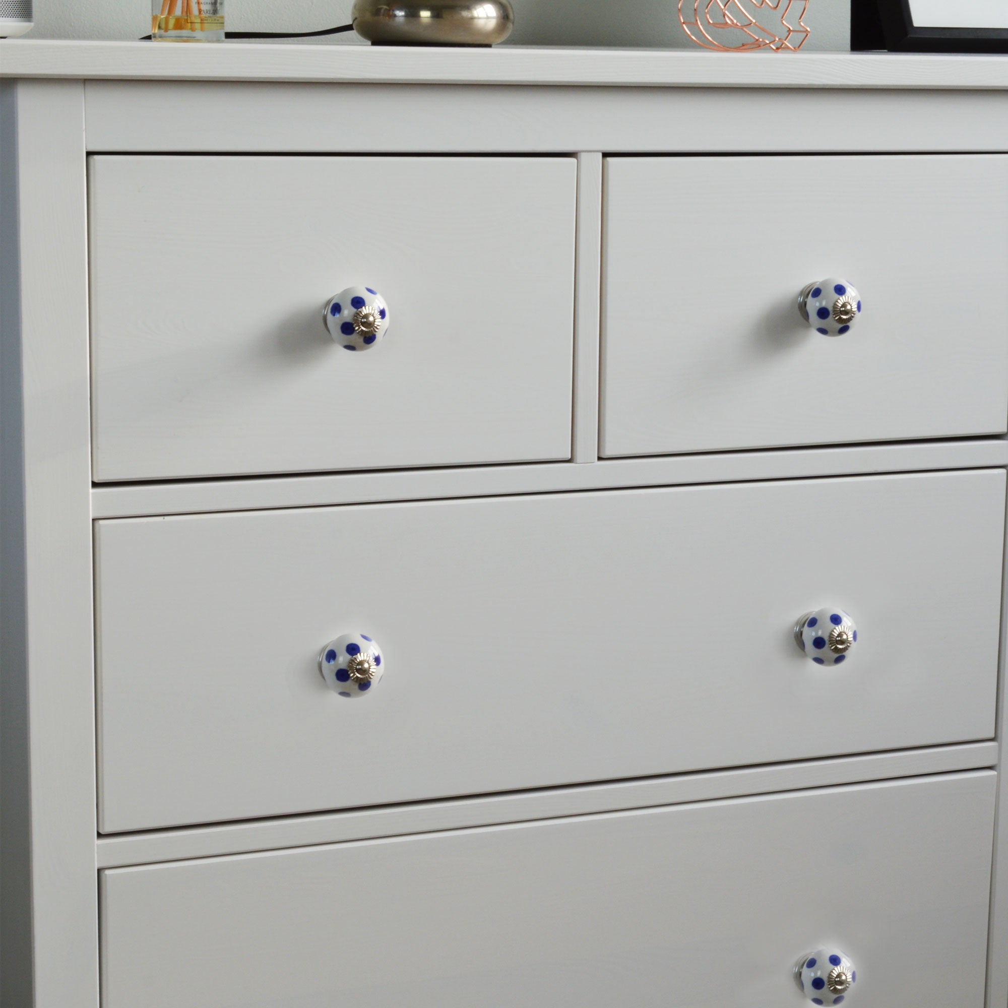 Nicola Spring Ceramic Polka Dot Door Knob and Handle - White and Dark Blue