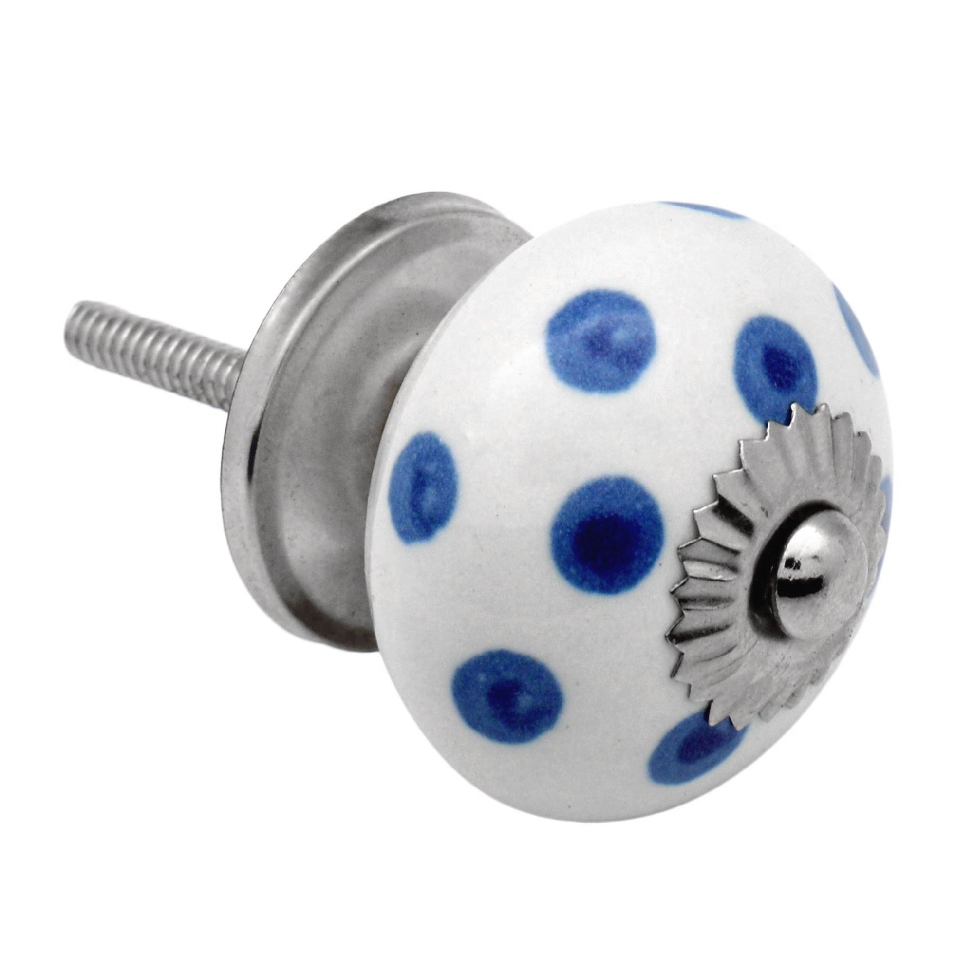Nicola Spring Ceramic Polka Dot Door Knob and Handle - White and Dark Blue