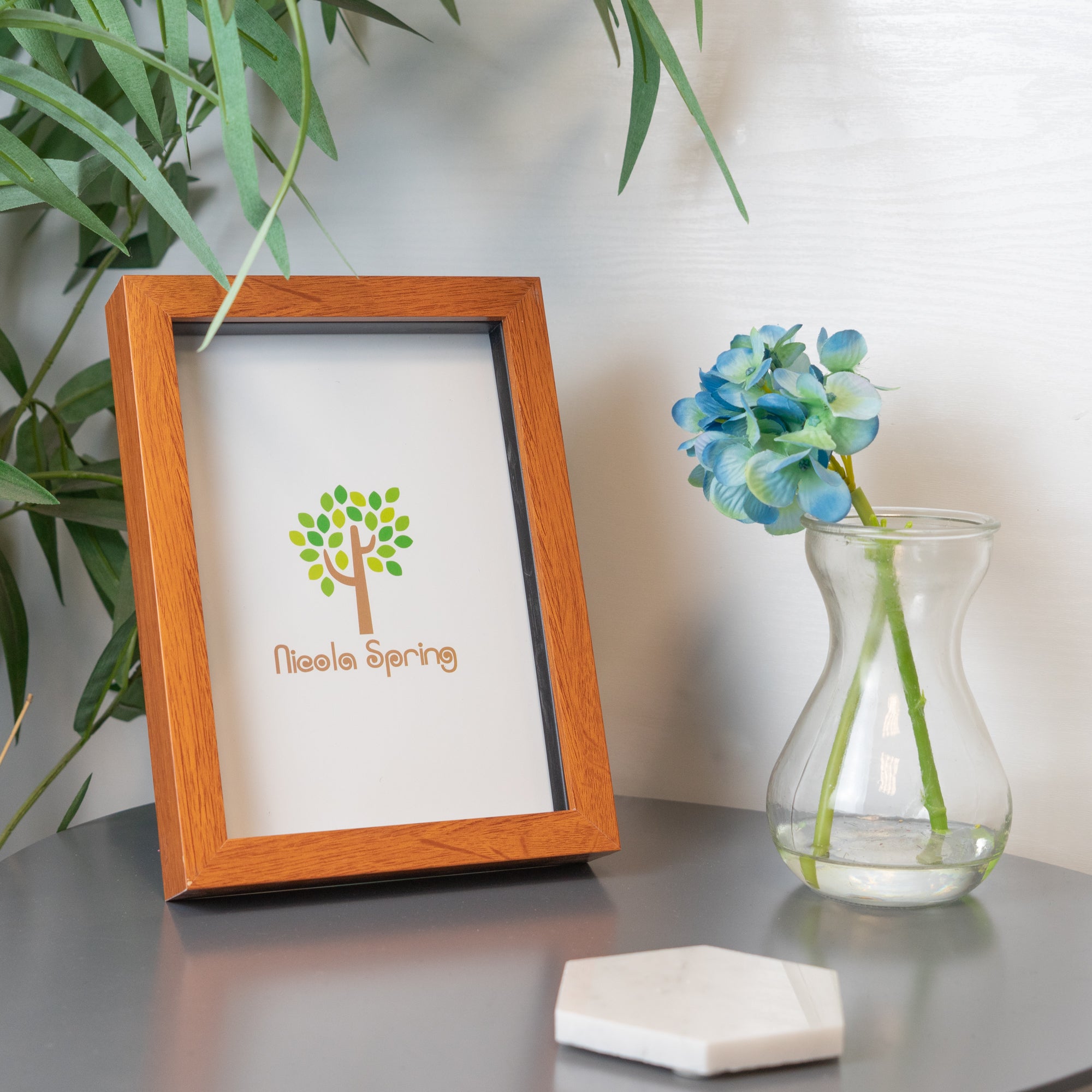Nicola Spring Acrylic Box Photo Frame - Dark Wood - 6 x 8 (A5)