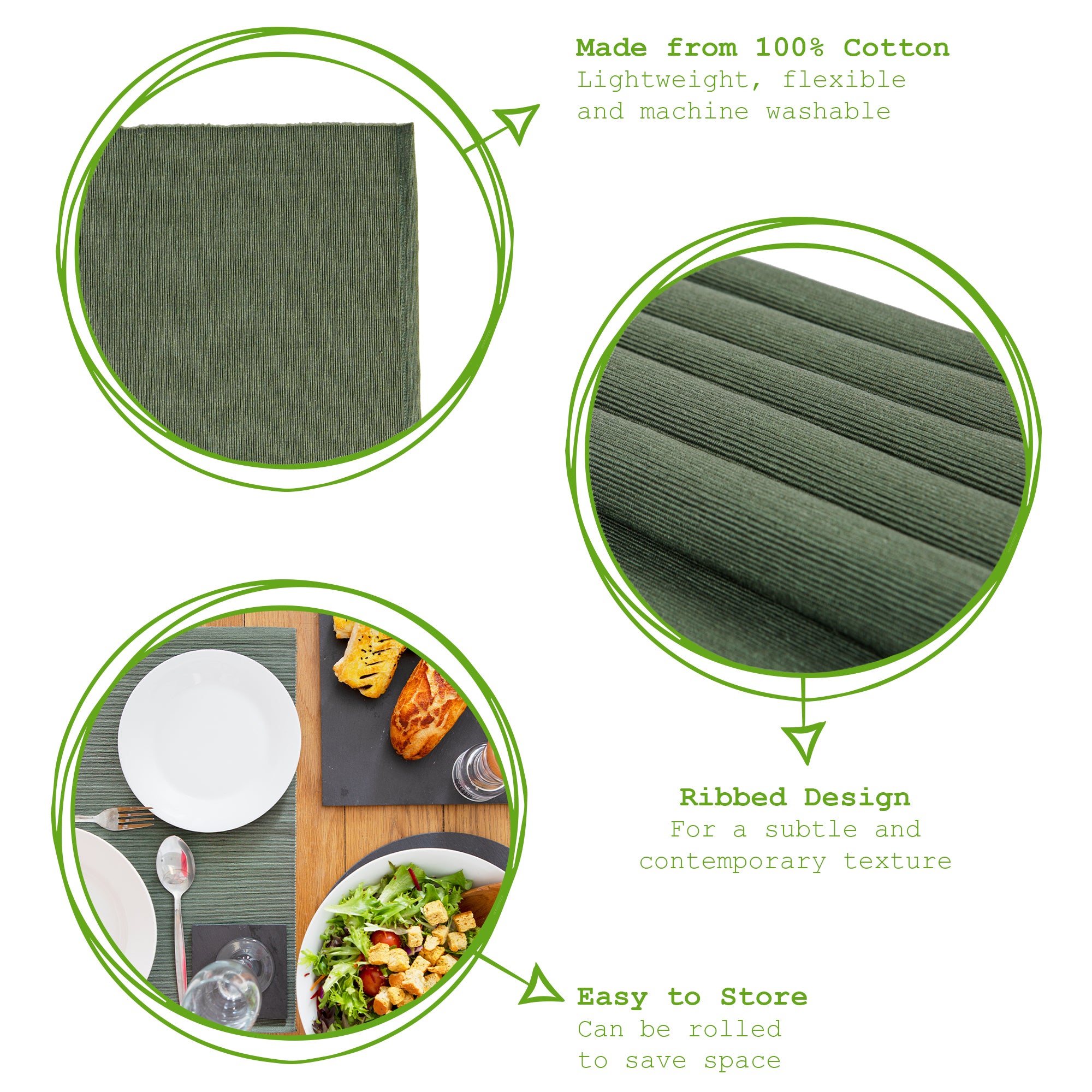 Ribbed Cotton Placemat - Green