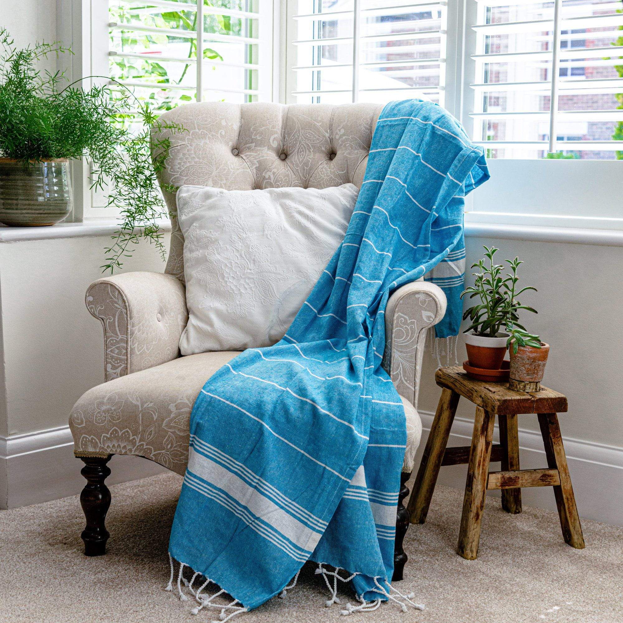 Nicola Spring Turkish Beach Towel - Light Blue