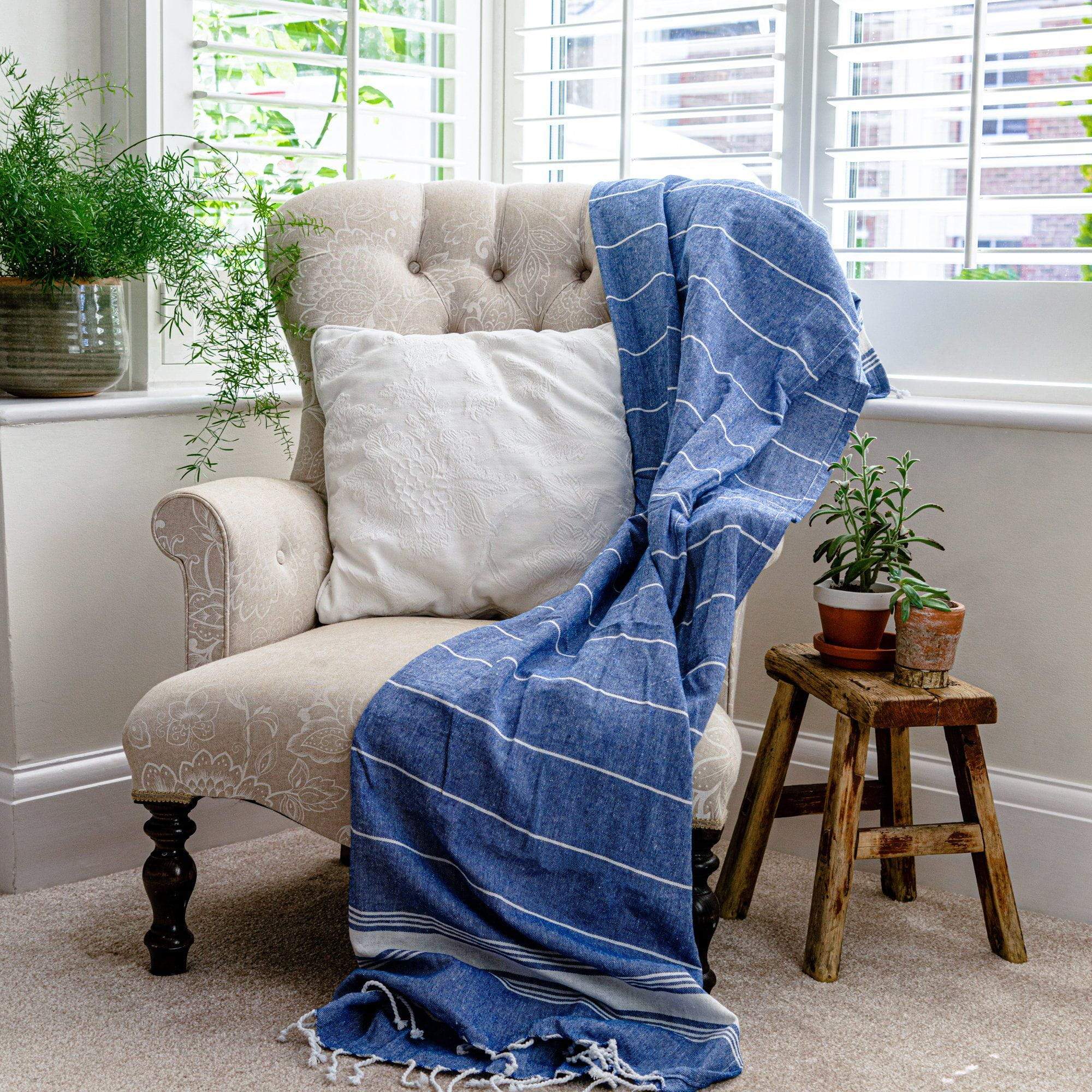 Nicola Spring Turkish Beach Towel - Navy