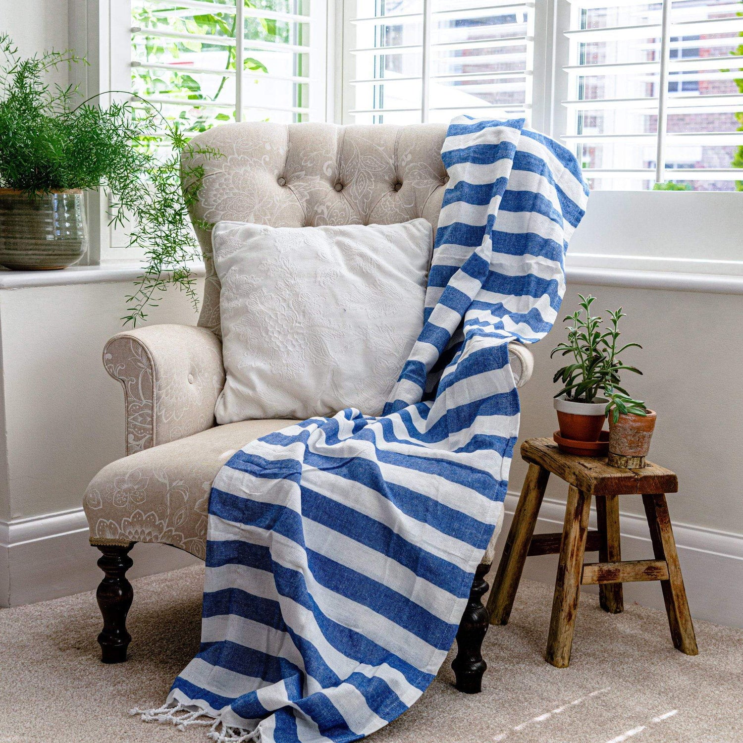 Nicola Spring 170 x 90cm Turkish Cotton Beach Towel - Blue Stripe