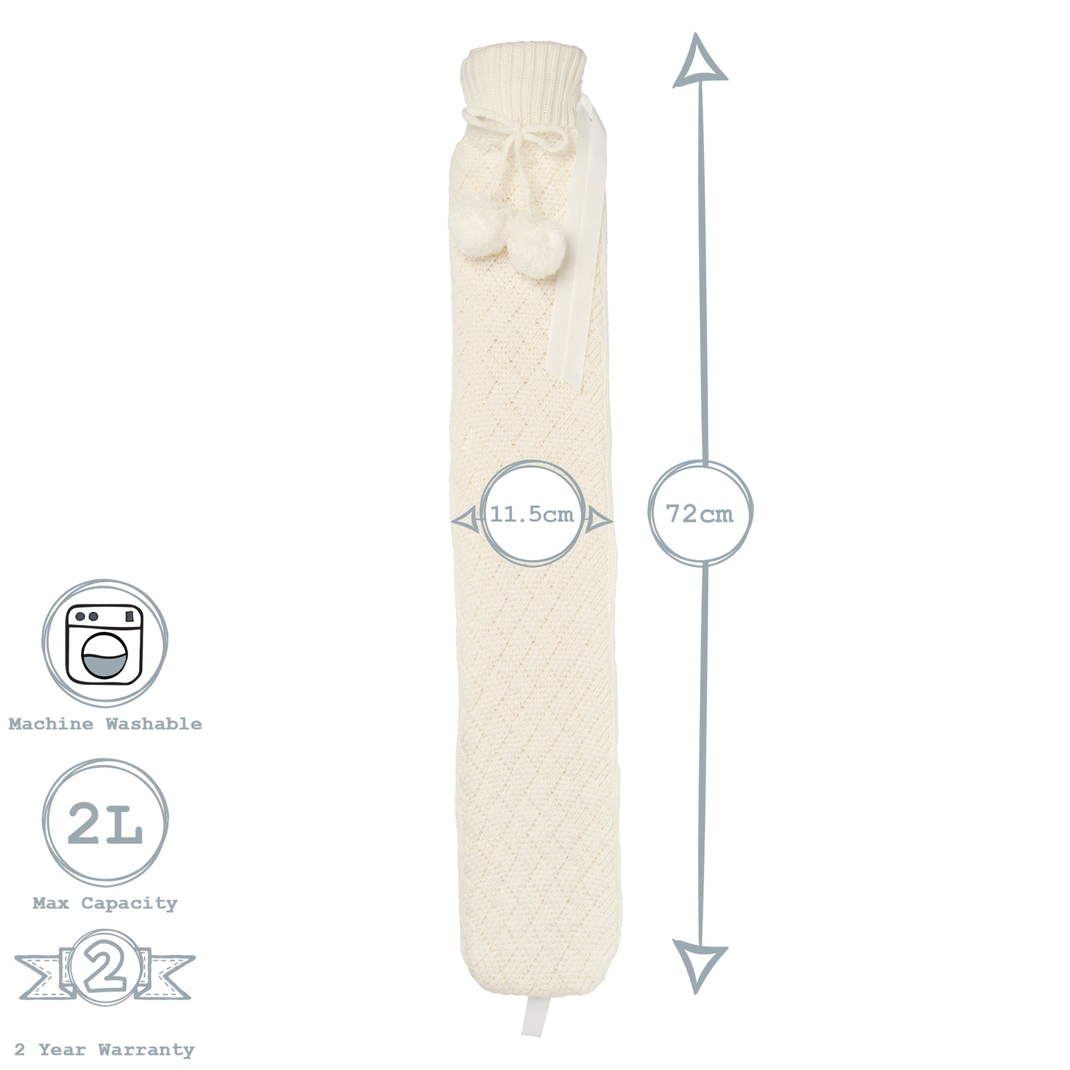 Nicola Spring Long Hot Water Bottle - Knitted - Cream