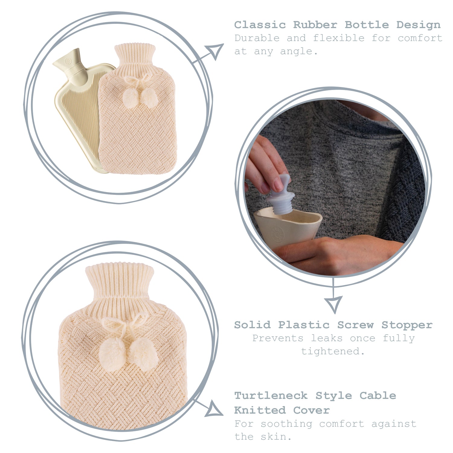 Hot Water Bottle Cover - Knitted - Cream