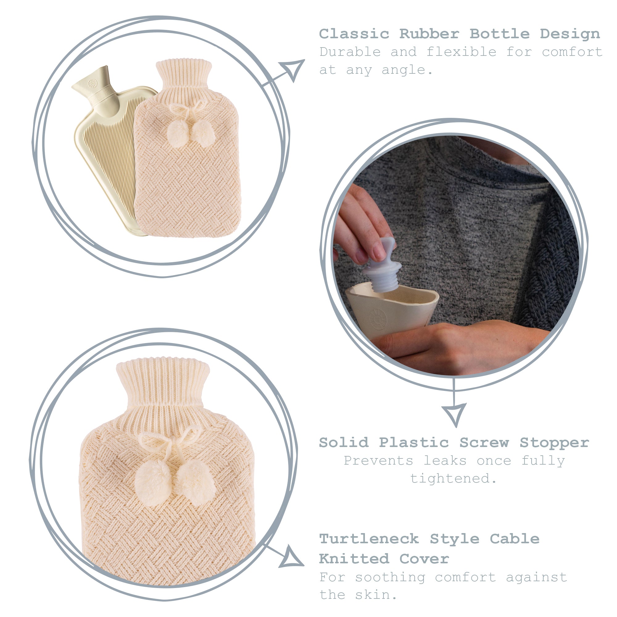 Hot Water Bottle Cover - Knitted - Cream