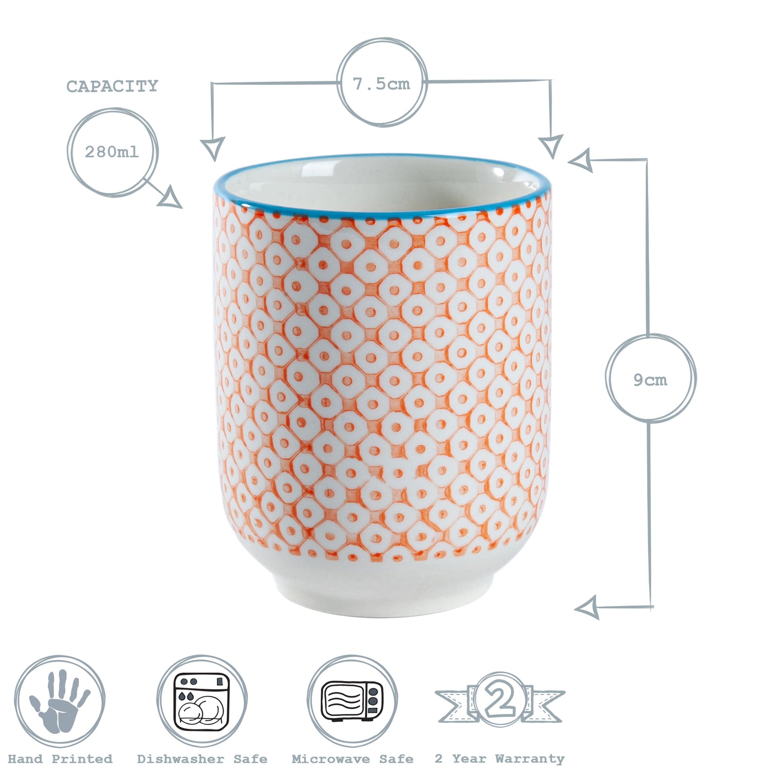 Nicola Spring Hand Printed Porcelain Mug - 280ml - Orange
