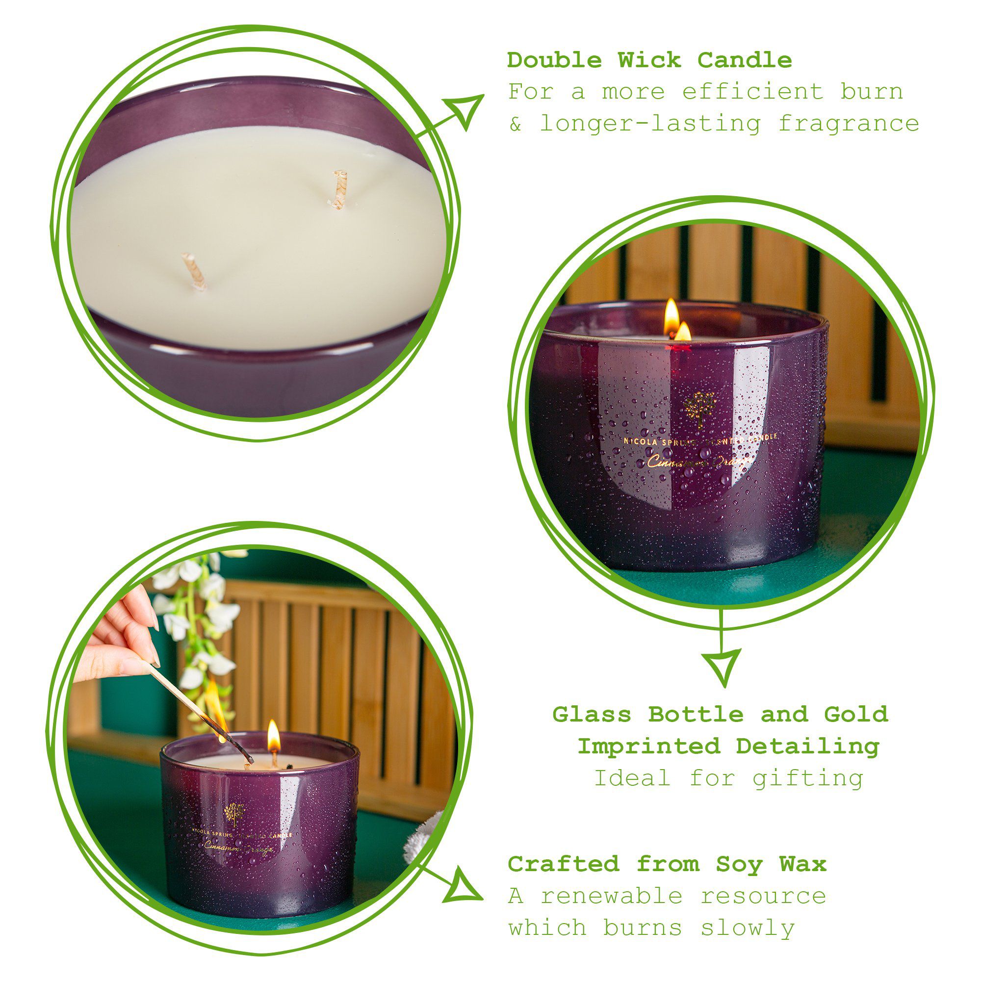 350g Double Wick Cinnamon & Orange Soy Wax Scented Candle - by Nicola Spring