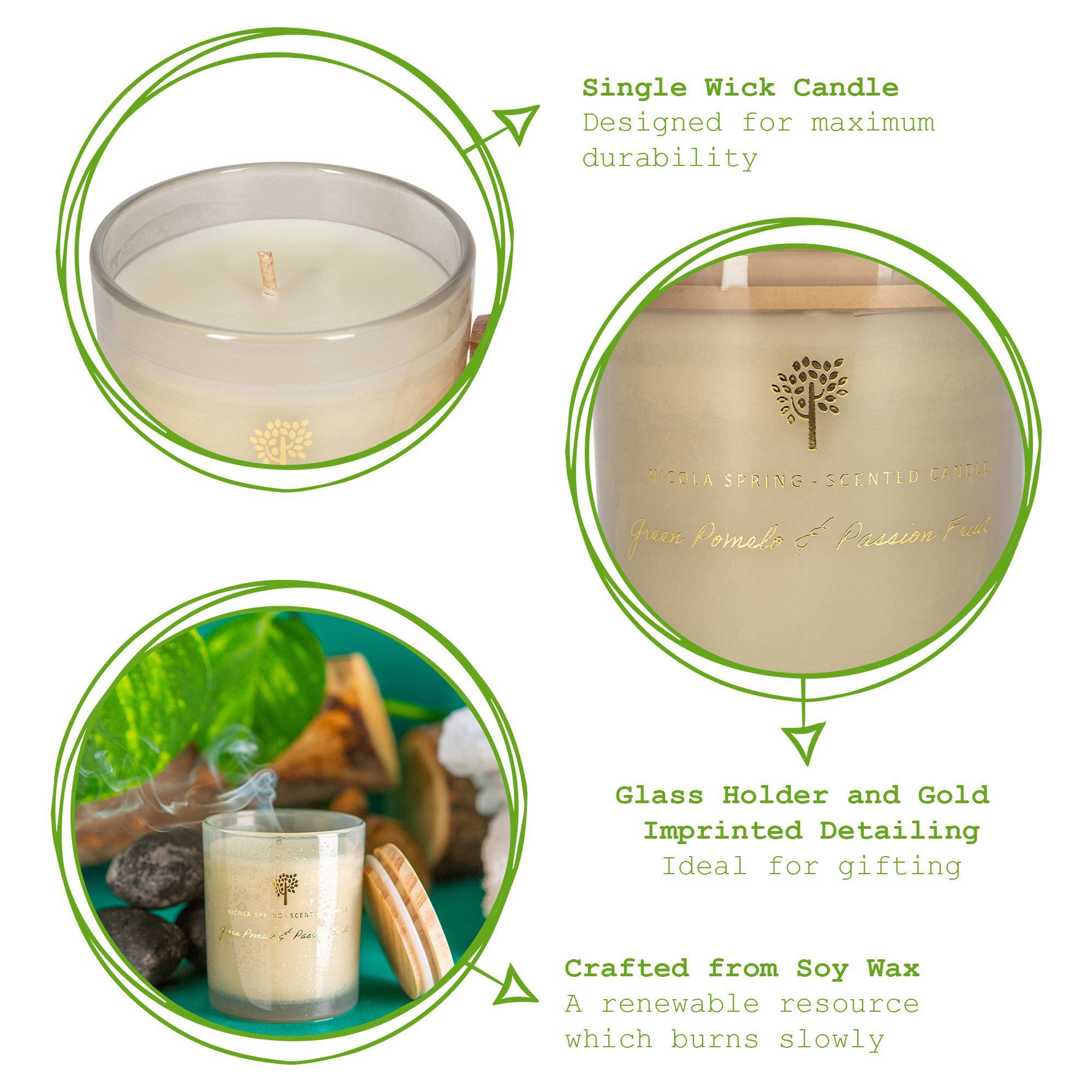 130g Green Pomelo & Passion Fruit Soy Wax Scented Candle - by Nicola Spring