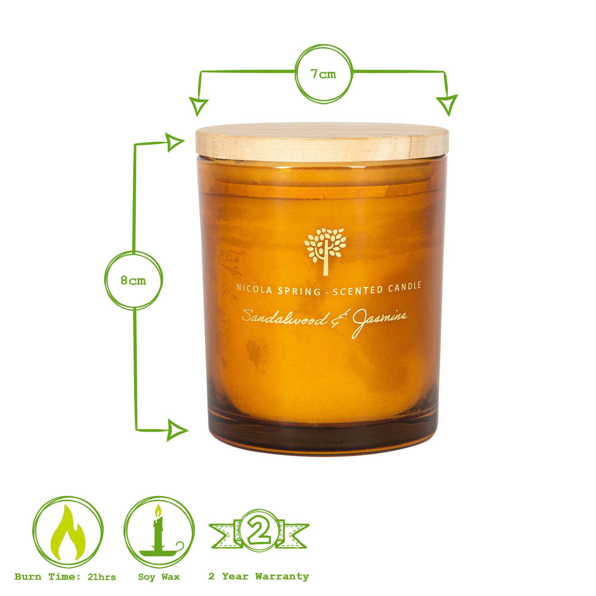 130g Sandalwood & Jasmine Soy Wax Scented Candle - by Nicola Spring