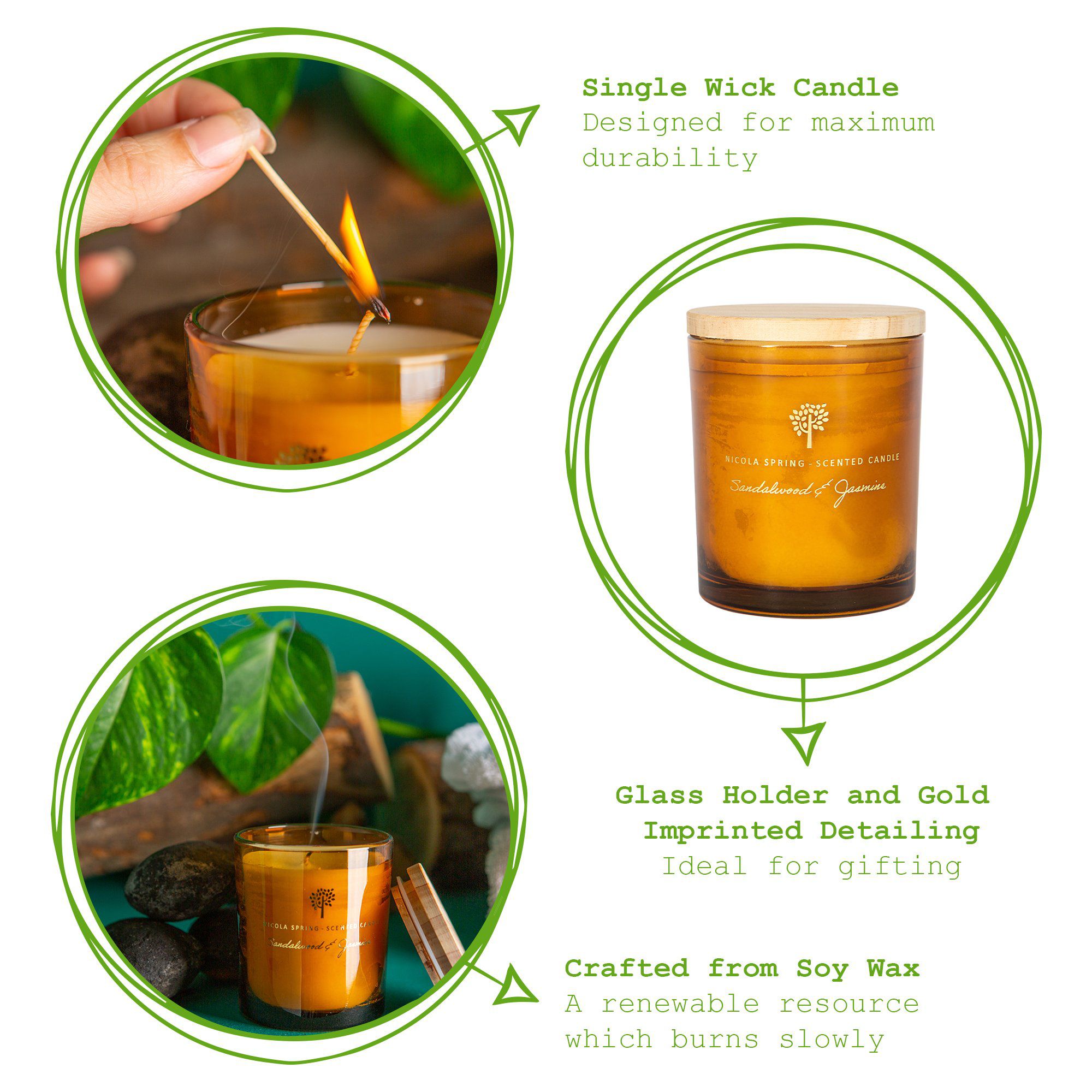 130g Sandalwood & Jasmine Soy Wax Scented Candle - by Nicola Spring
