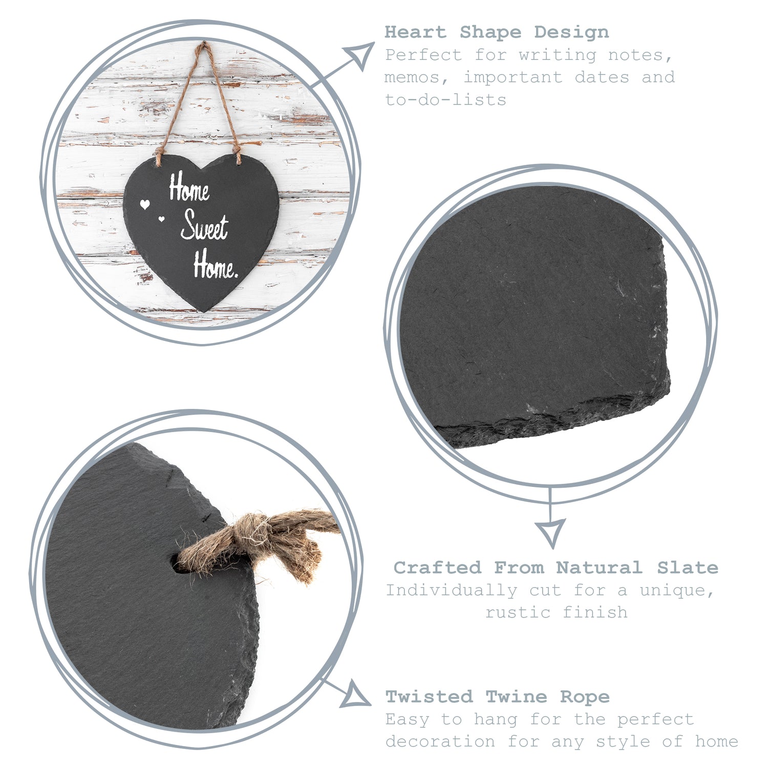 Nicola Spring Large Heart Hanging Slate Notice and Menu Board