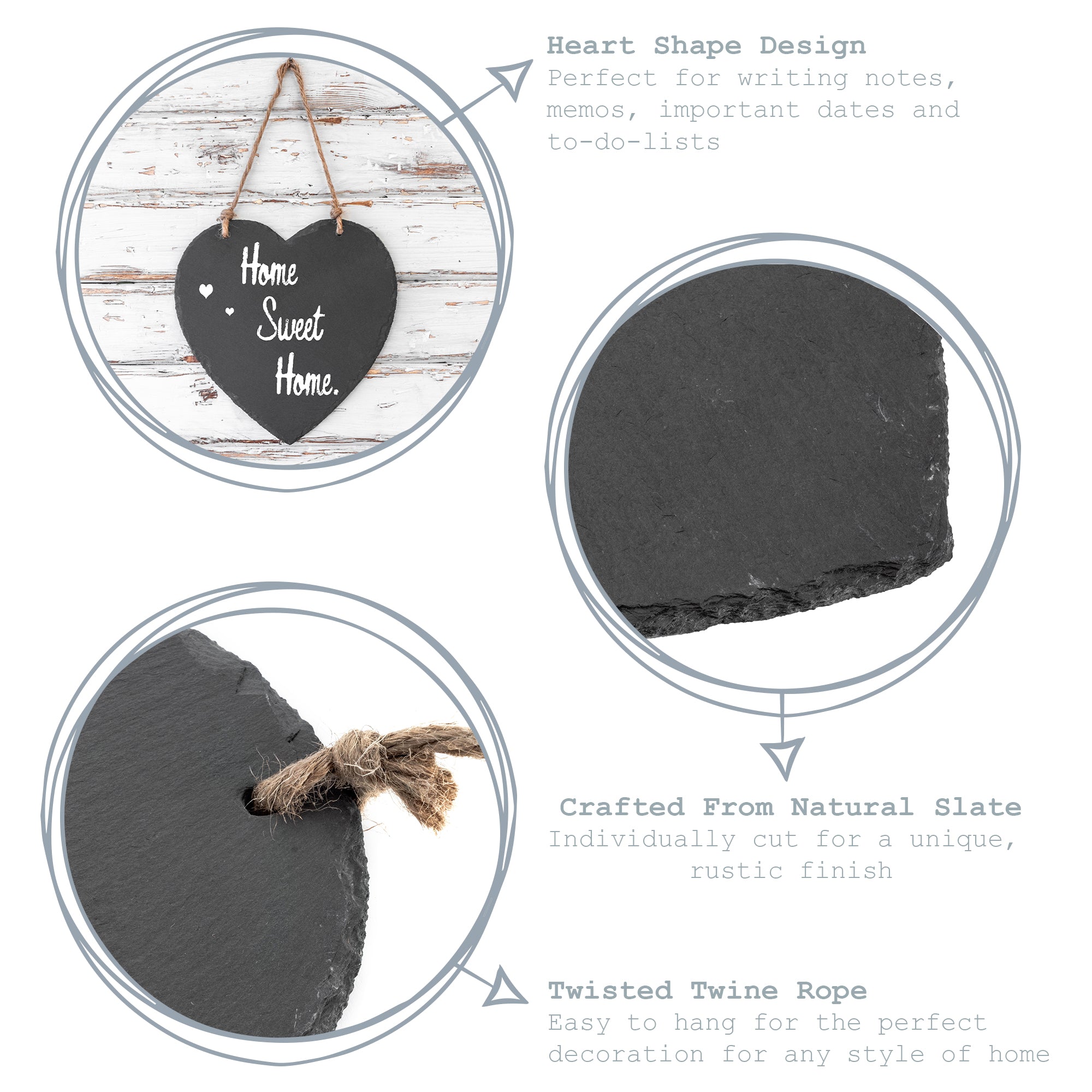 Nicola Spring Large Heart Hanging Slate Notice and Menu Board
