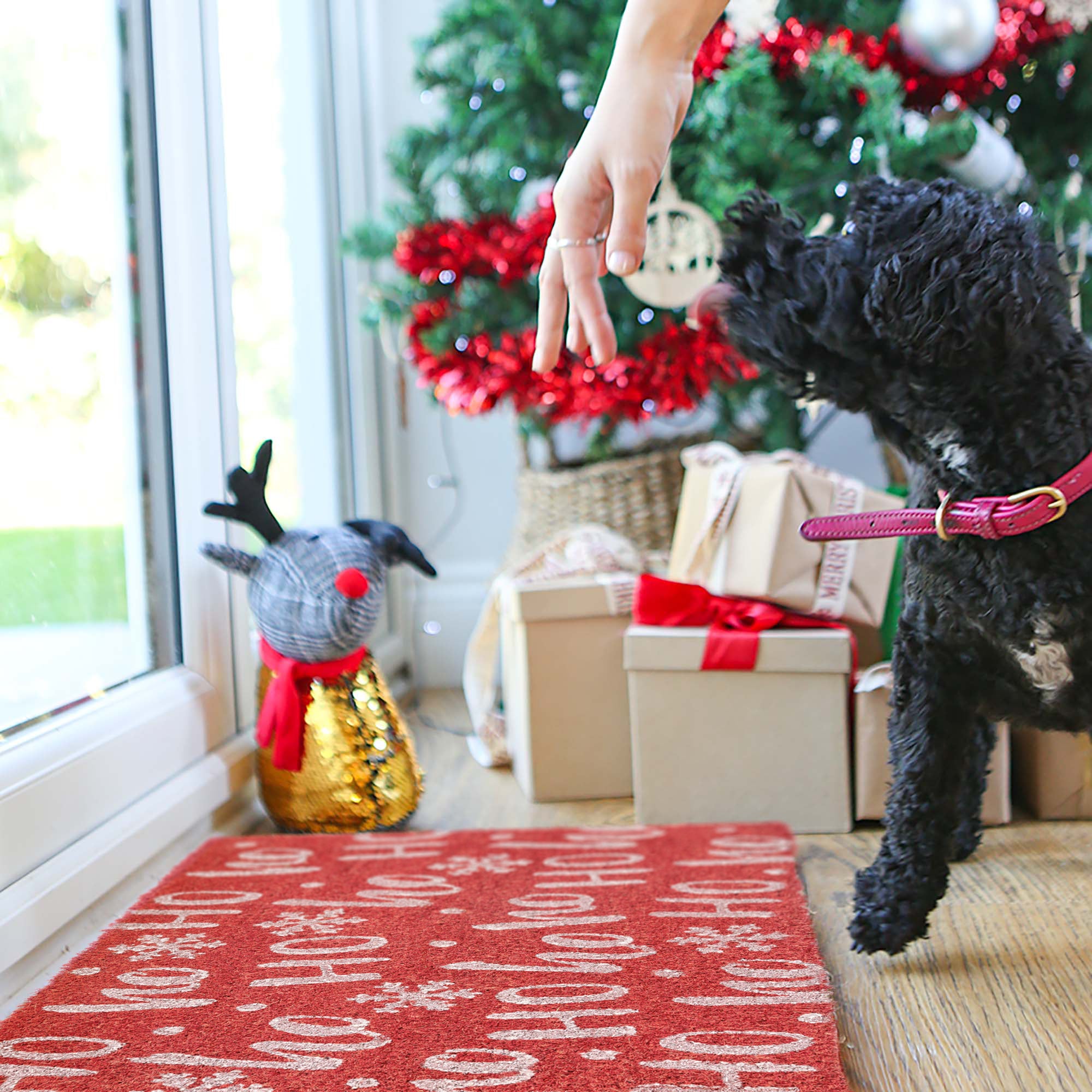 Nicola Spring Christmas Door Mat - 60 x 40cm - Ho Ho Ho - Red