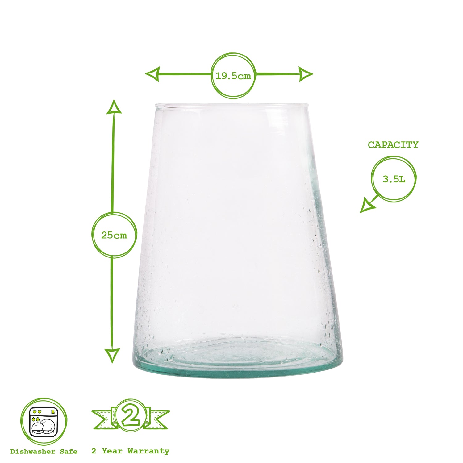 Jebel Recycled Glass Large Vase - 3.5L - Clear