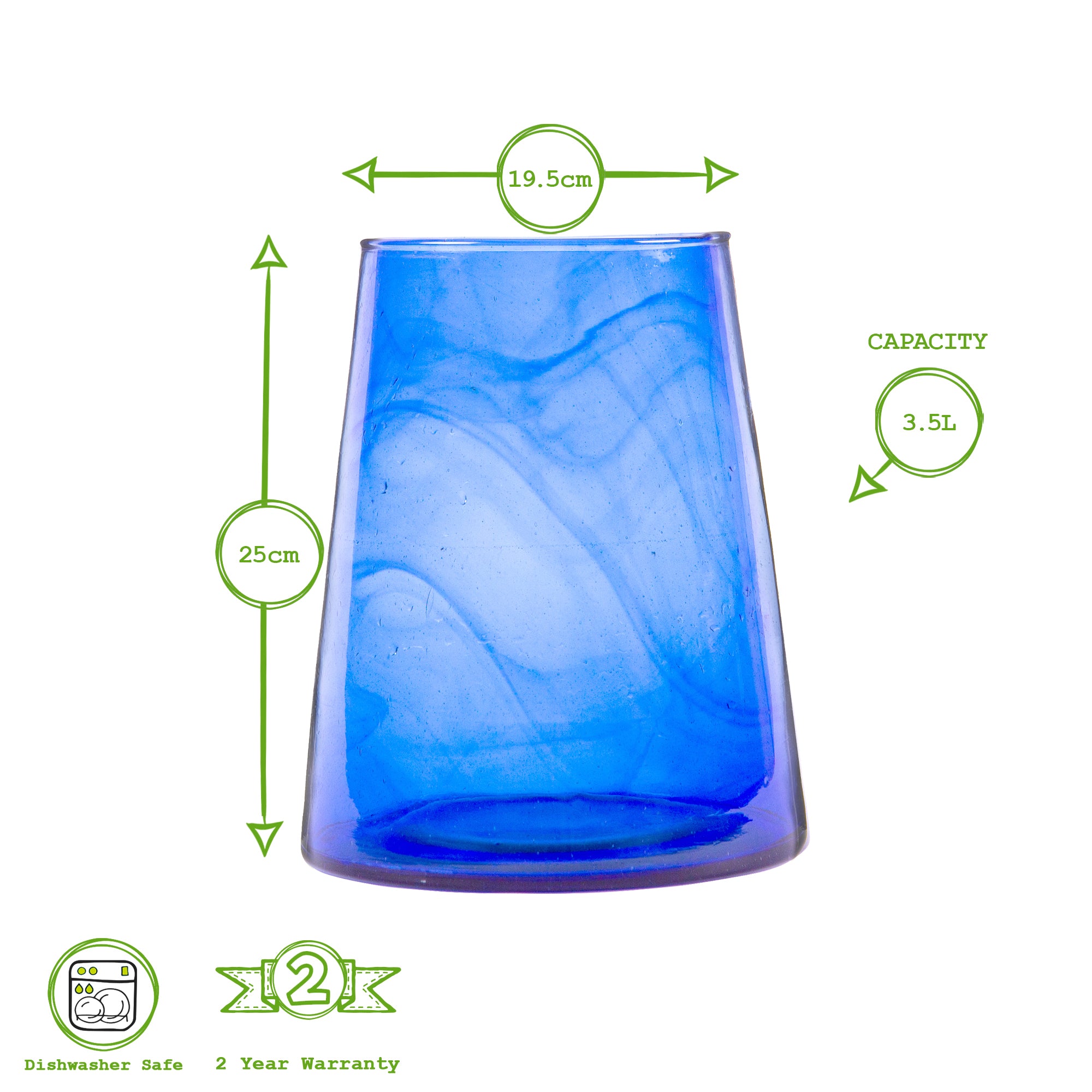 Jebel Recycled Glass Large Vase - 3.5L - Blue