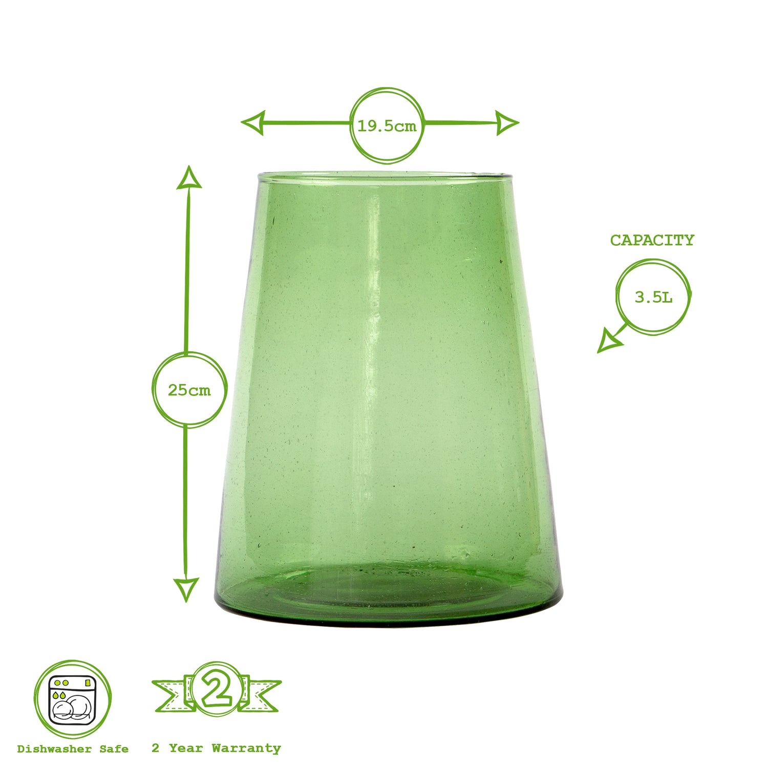 Jebel Recycled Glass Large Vase - 3.5L - Green
