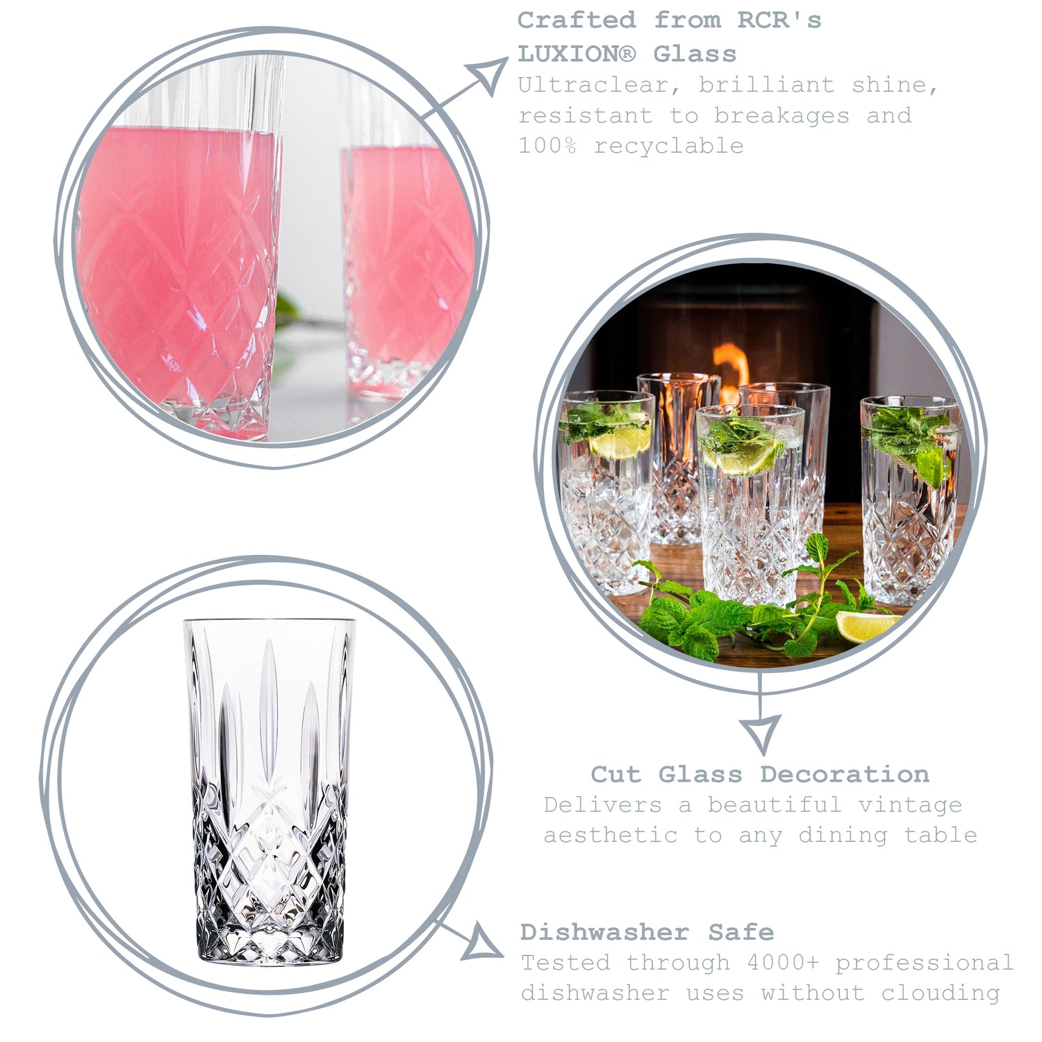 RCR Crystal Orchestra Cut Glass Highball Cocktail Glass - 396ml