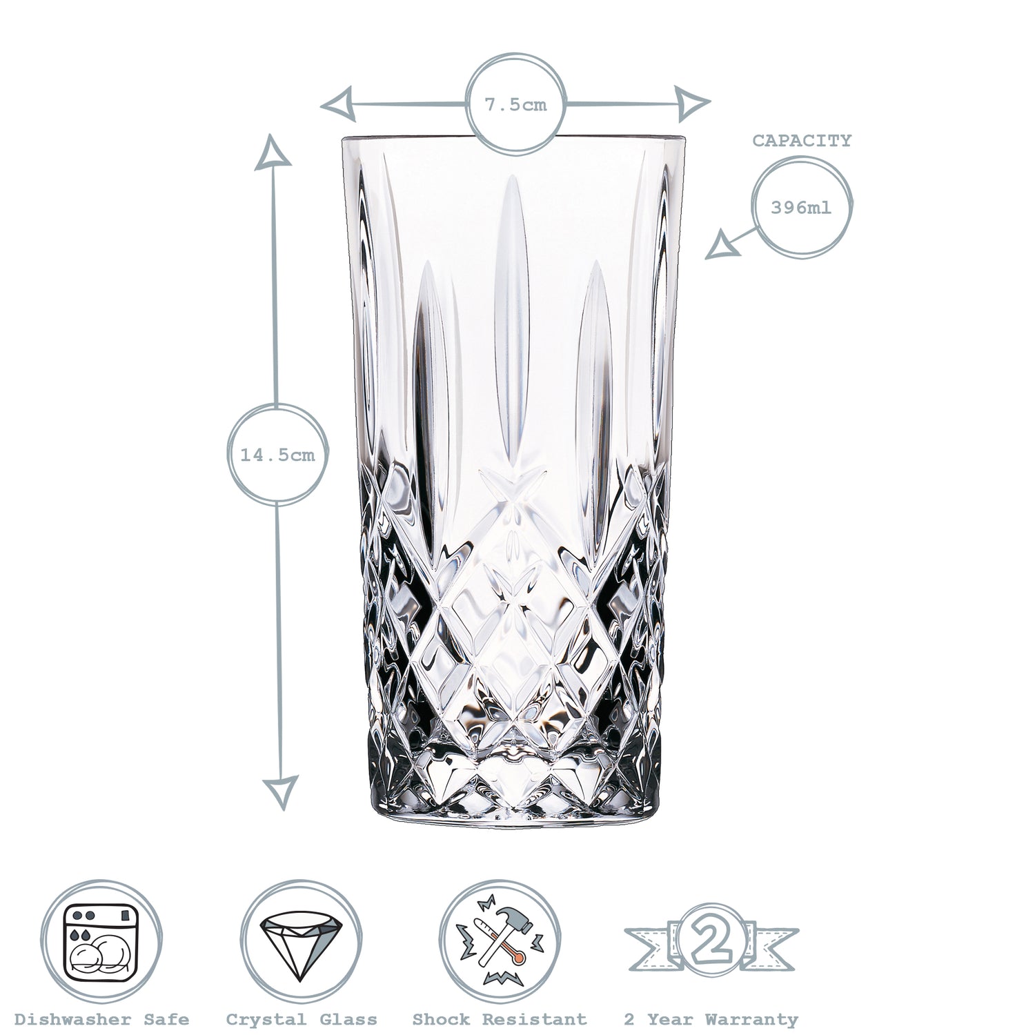 RCR Crystal Orchestra Cut Glass Highball Cocktail Glass - 396ml