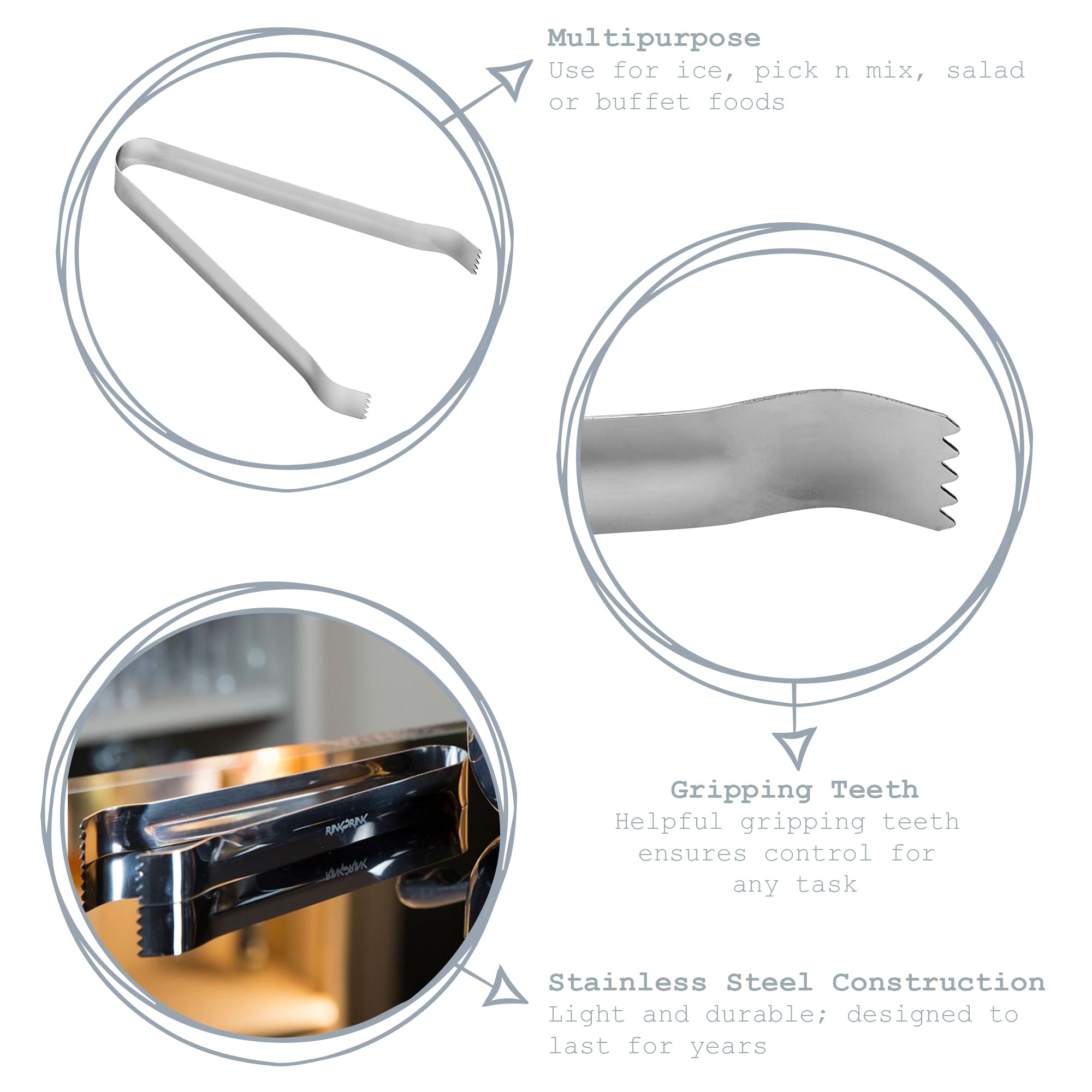 Rink Drink Stainless Steel Sweet and Ice Tongs 7"