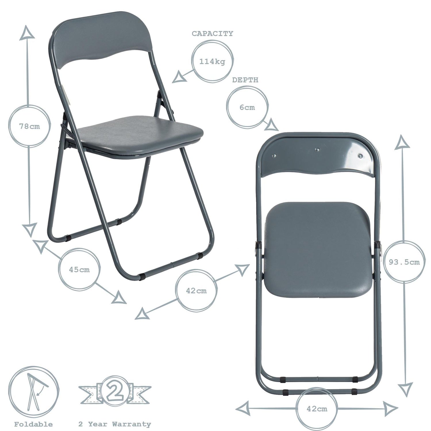 Harbour Housewares Padded Folding Desk Chair - Grey