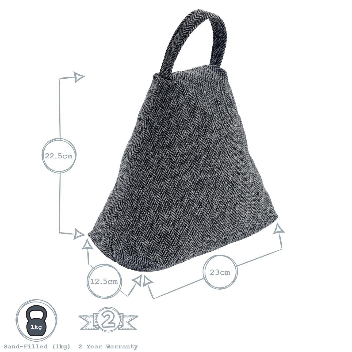 Nicola Spring Fabric Door Stop Triangle Grey Dimensions