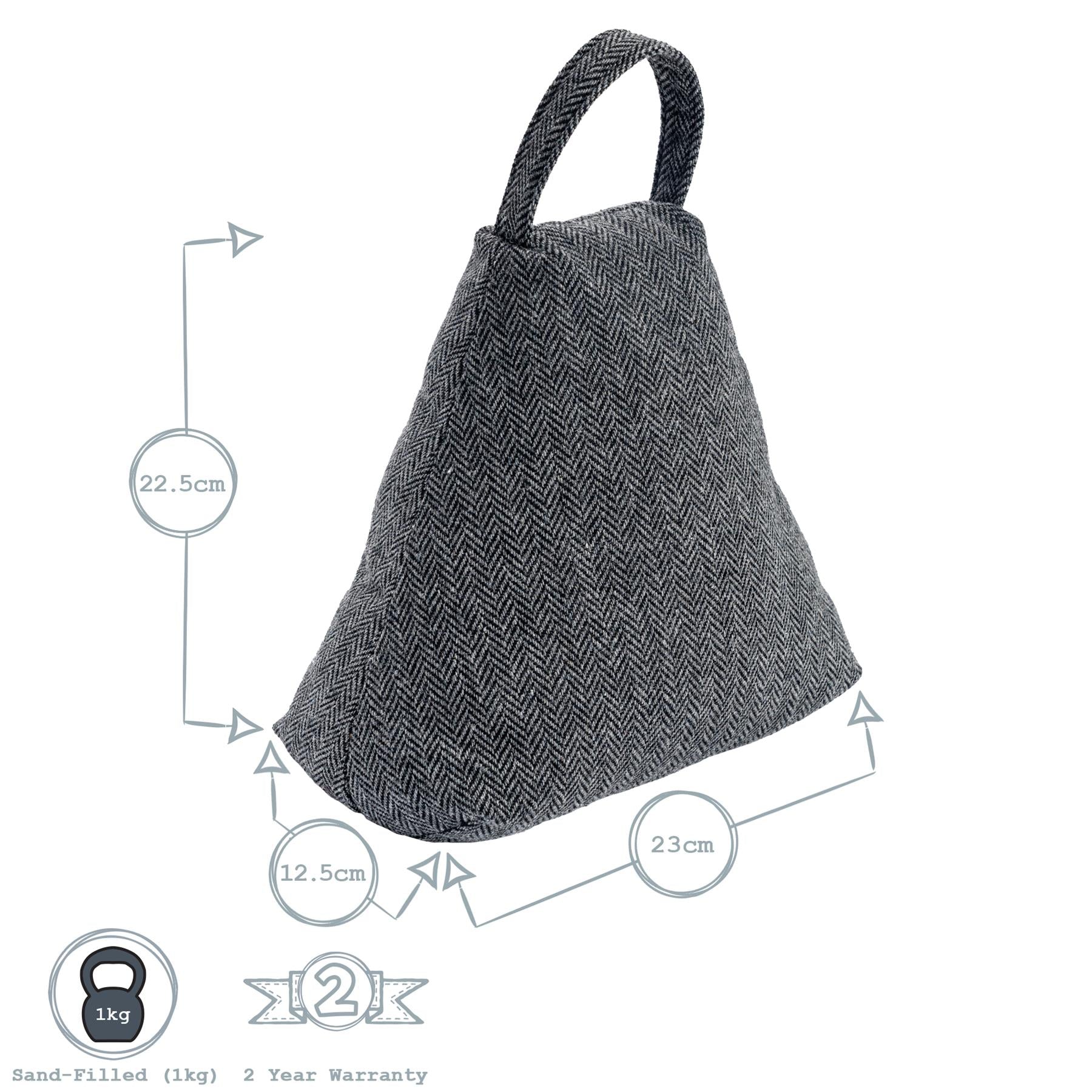 Nicola Spring Fabric Door Stop Triangle Grey Dimensions