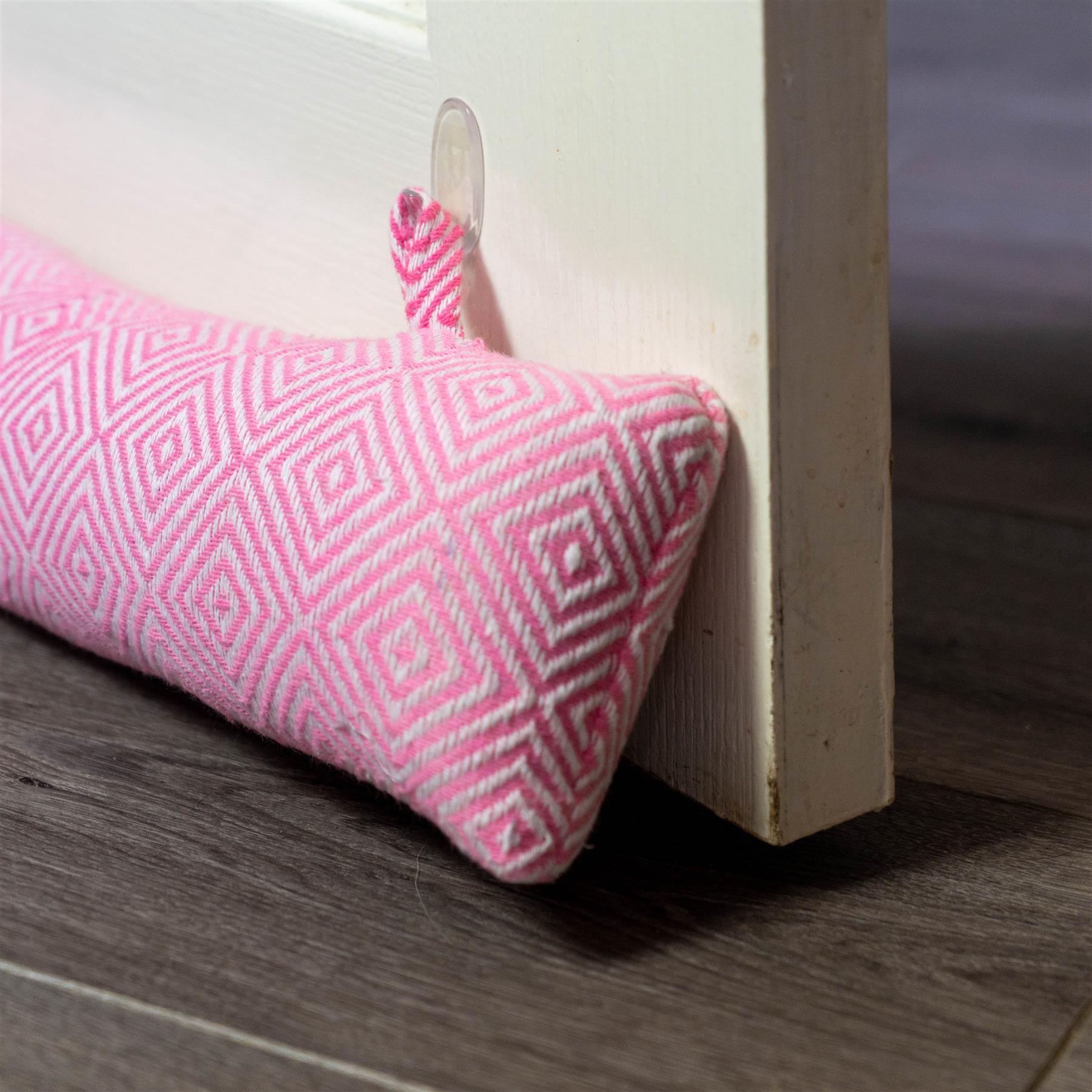 Nicola Spring Decorative Draught Excluder Pink 80cm Interior Door Lifestyle with Matching Door Stop