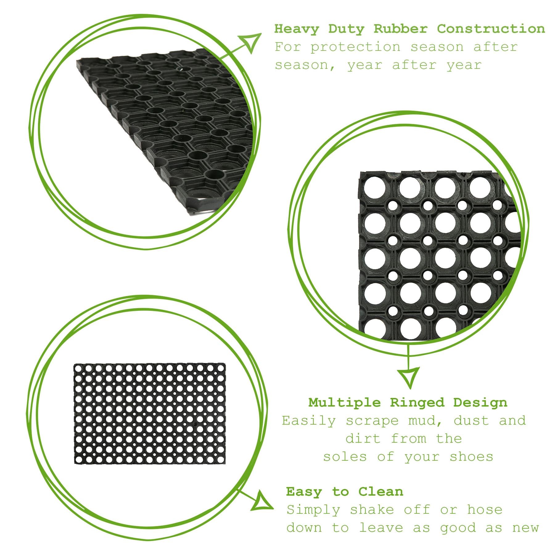 Heavy Duty Rubber Door Mat - 60 x 40cm - Black