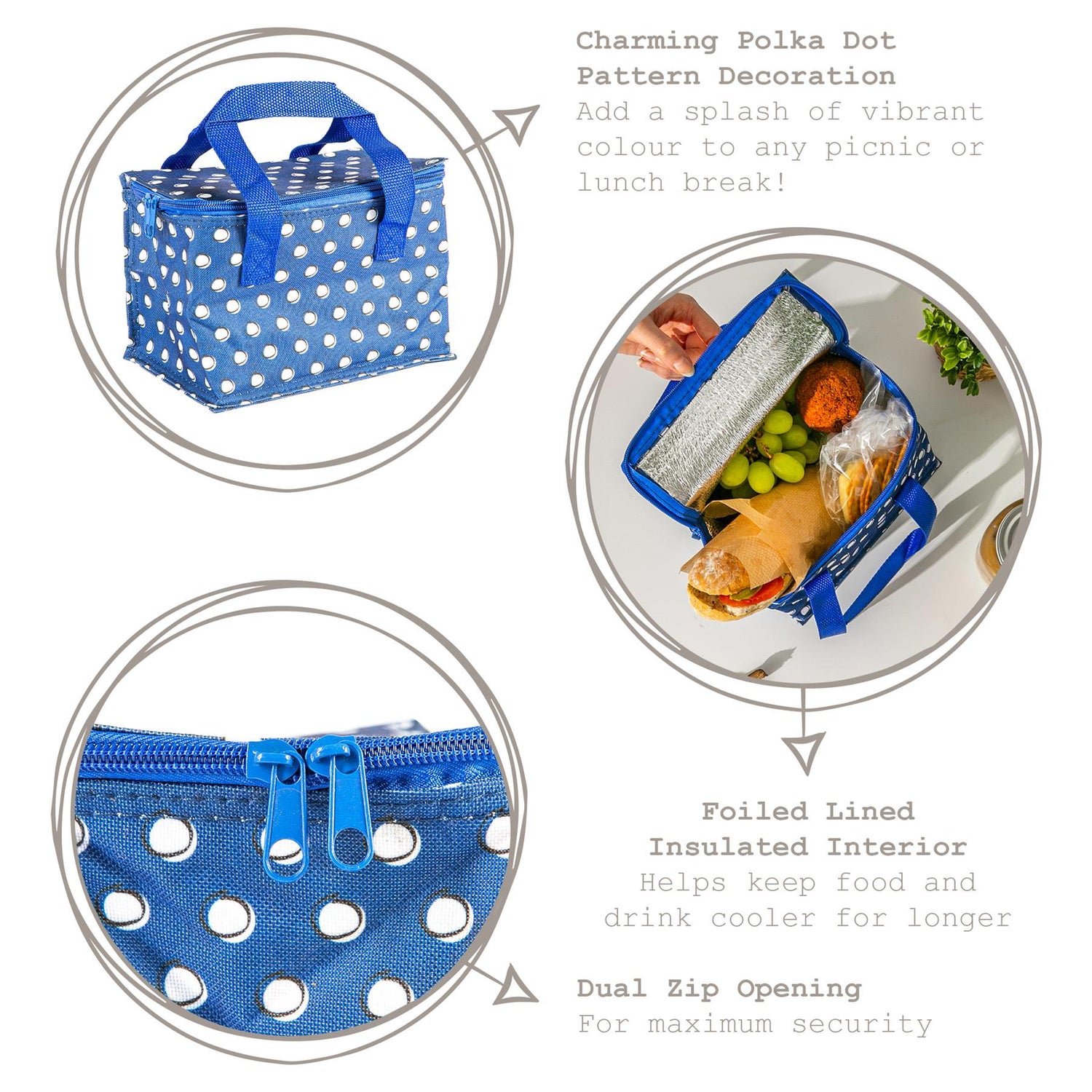Insulated Lunch Bag - Blue Polka