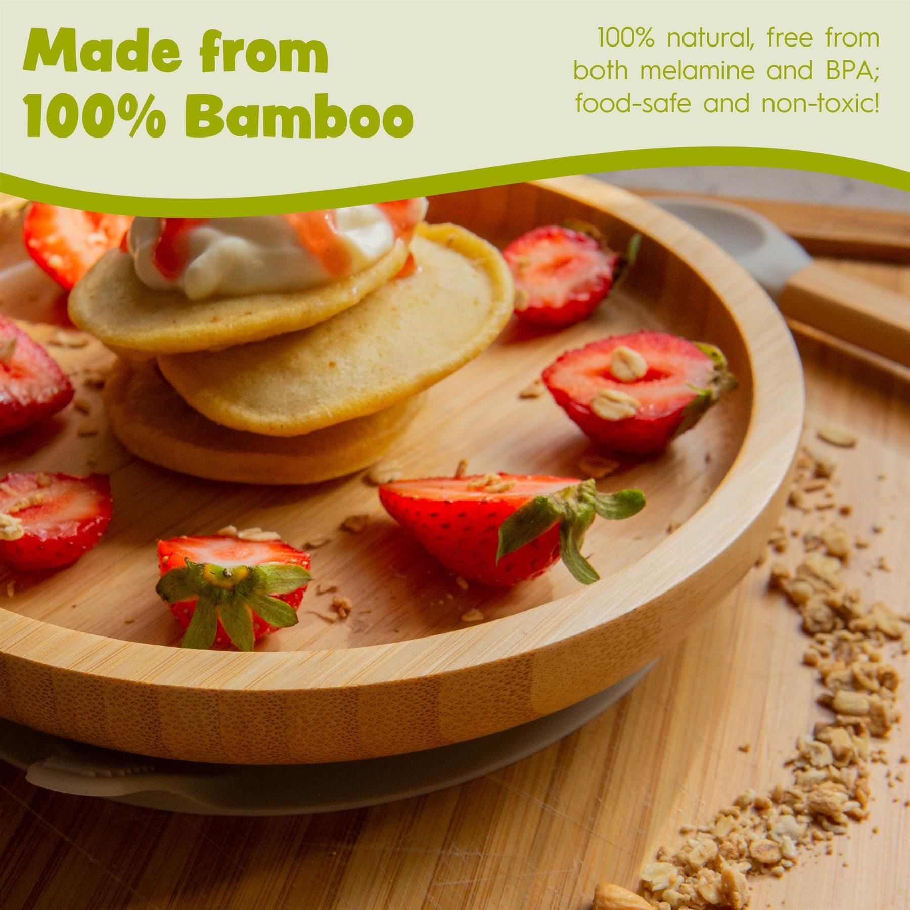 Pastel Pink Round Bamboo Suction Plate