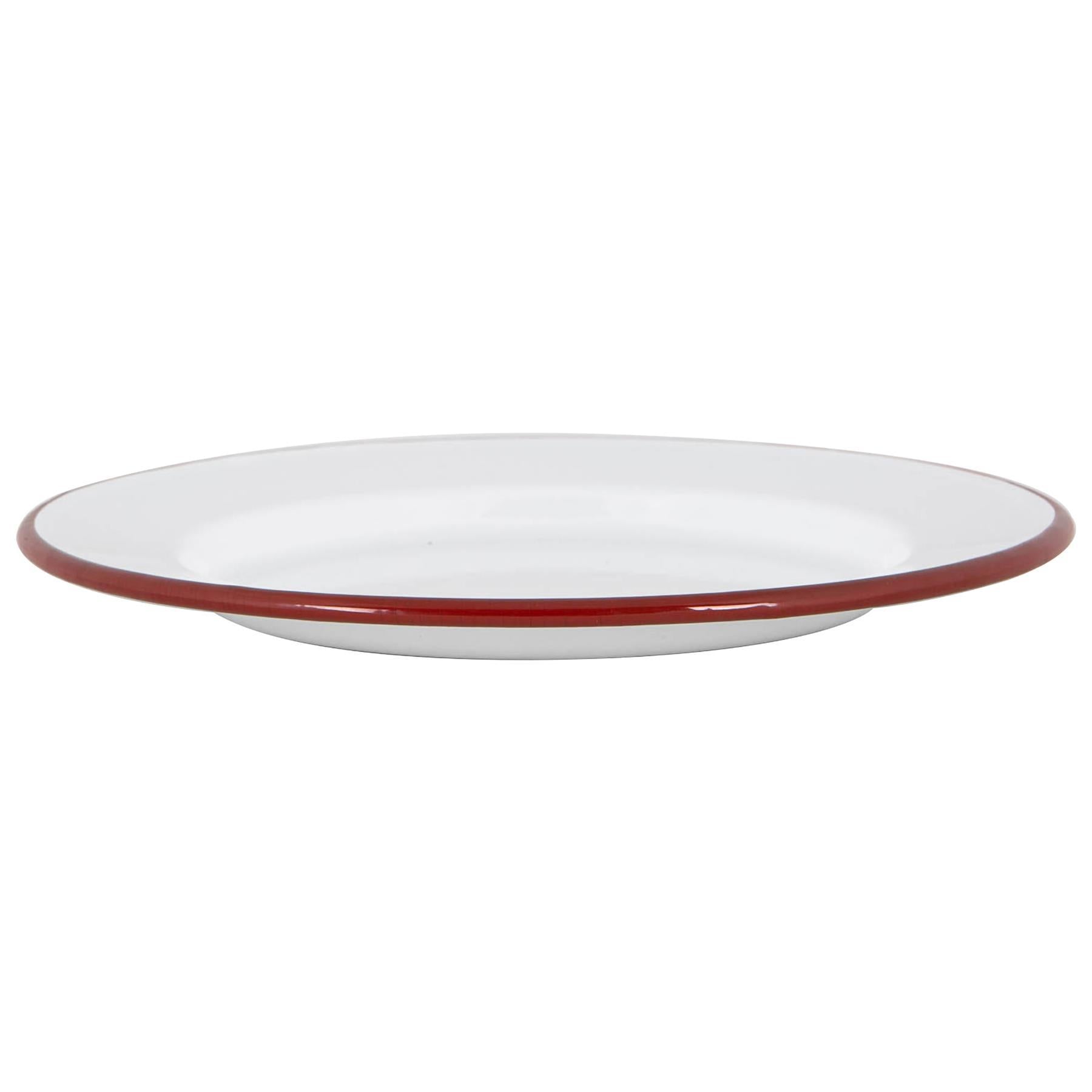 White Enamel Dinner Plate - 25.5cm - Red