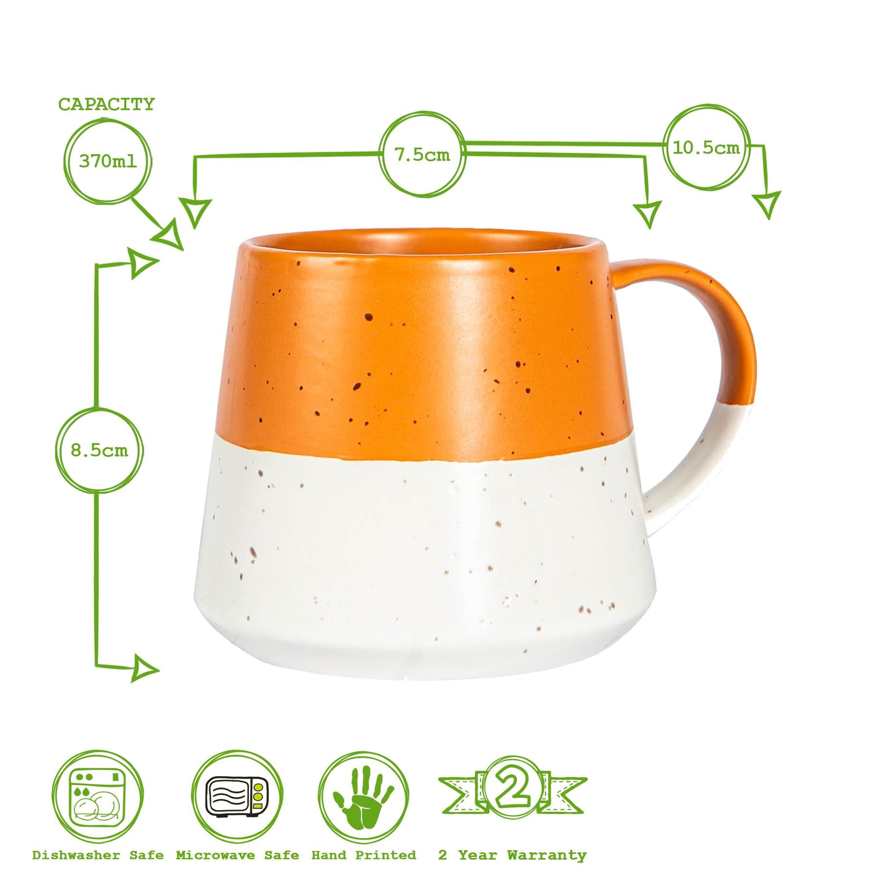 Dipped Flecked Stoneware Belly Coffee Mug - 370ml - Burnt Orange