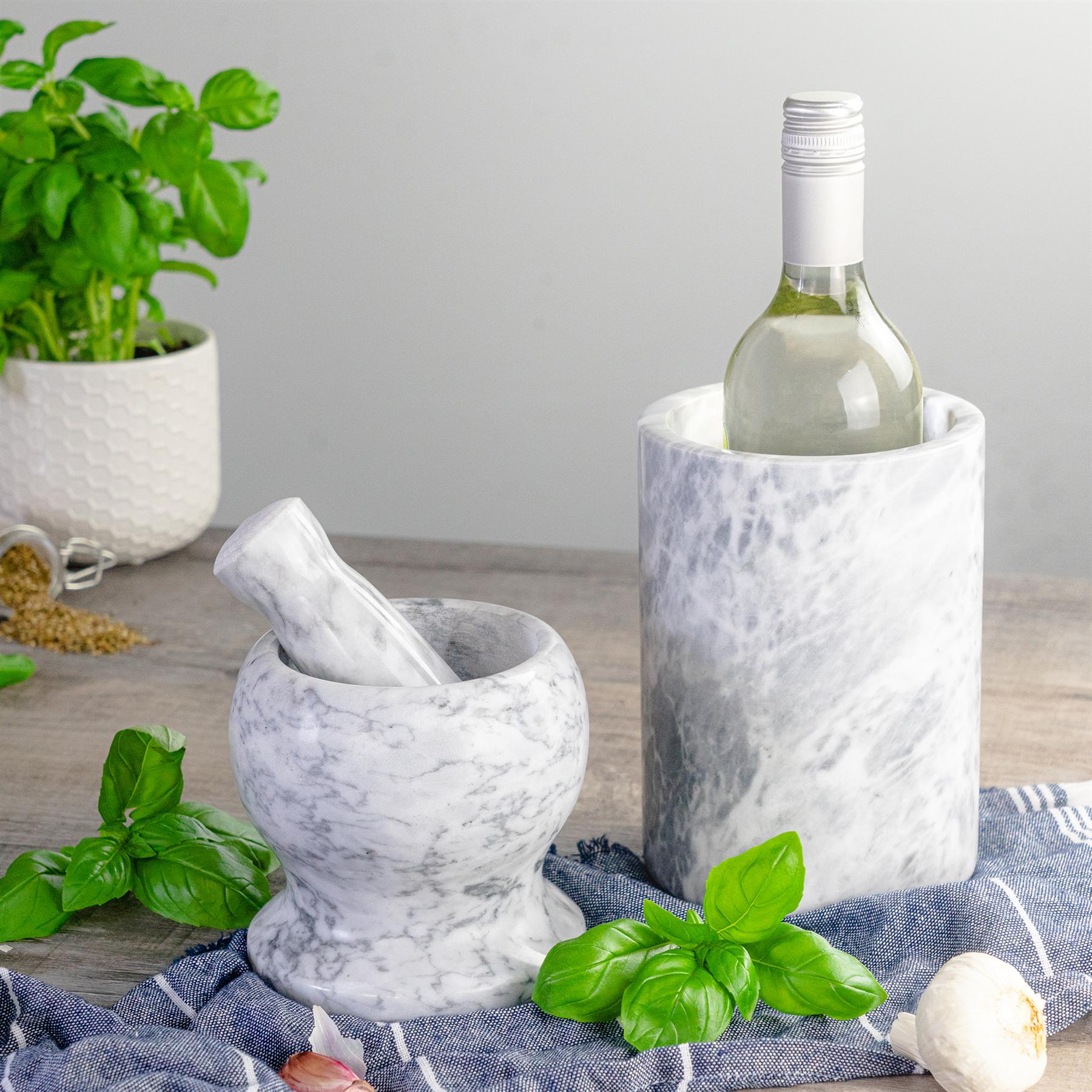 Argon Tableware Stone Mortar and Pestle Set from Above with Green Pesto